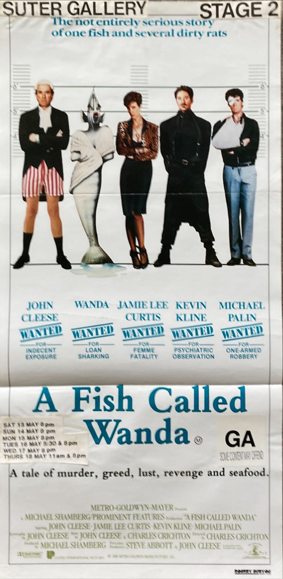 A Fish called Wanda, Aust daybill 1988 John Cleese, Curtis, Kline & Palin in police line up