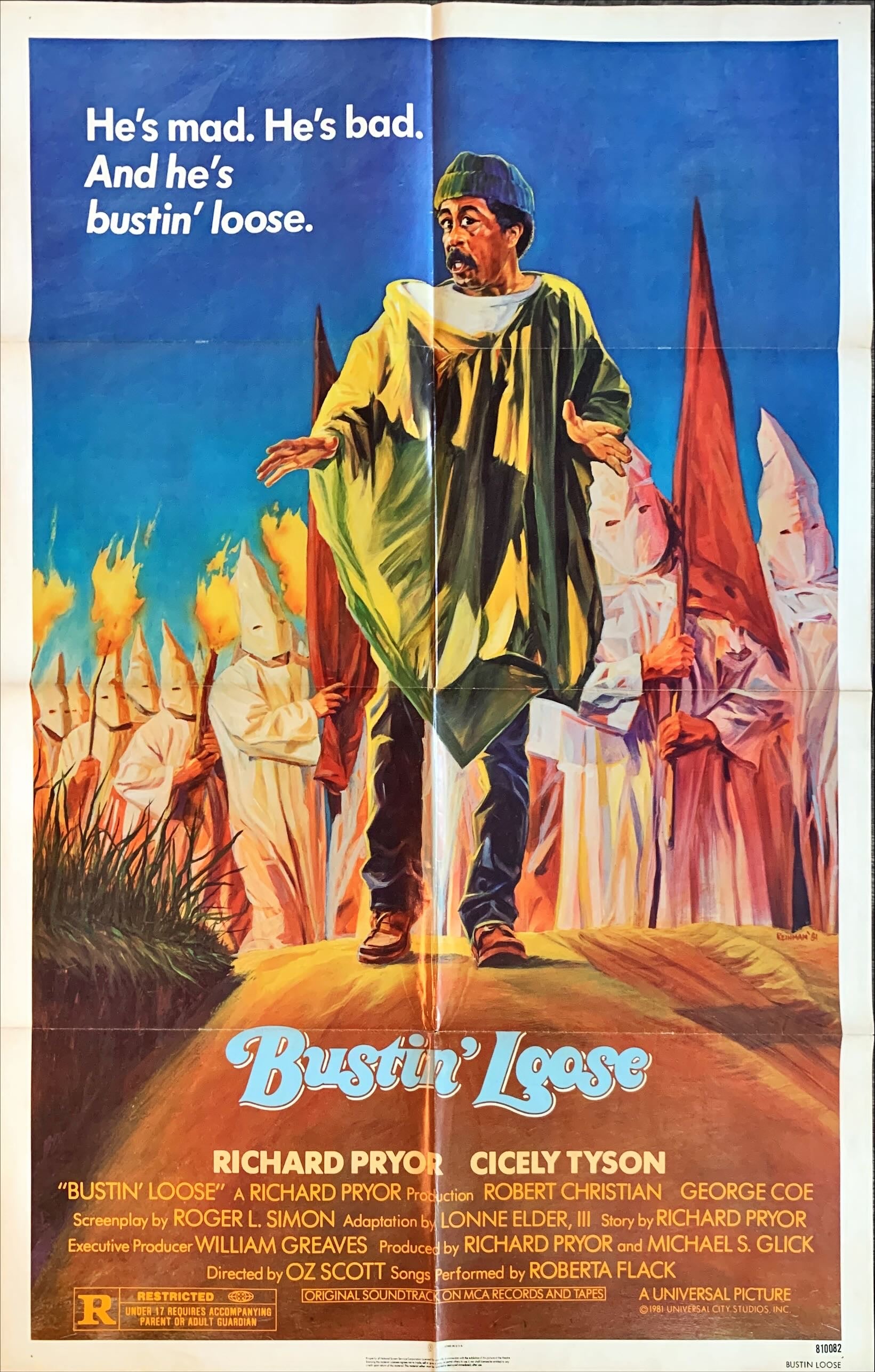 Bustin loose '81 artwork of Richard Pryor running from the KKK by Reinman