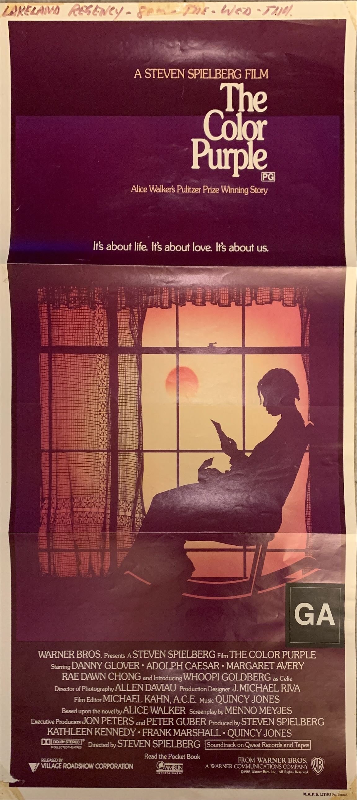 Color Purple, Aust daybill 1985 Steven Spielberg, Whoopi Goldberg, from Alice Walker novel