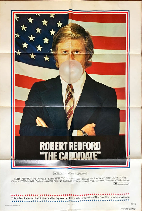 The Candidate, 1972 great image of candidate Robert Redford blowing a bubble