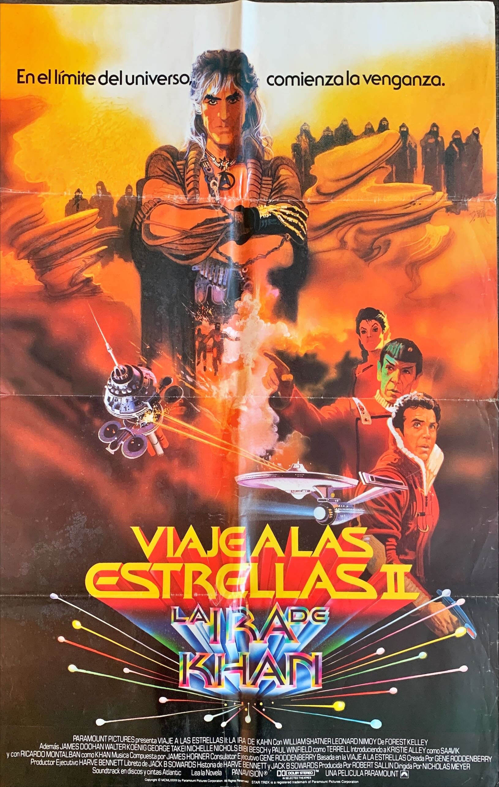Star Trek wrath of Kahn English/Spanish 1sh 1982 Wrath of Khan, Montalban, Shatner, Bob Peak art