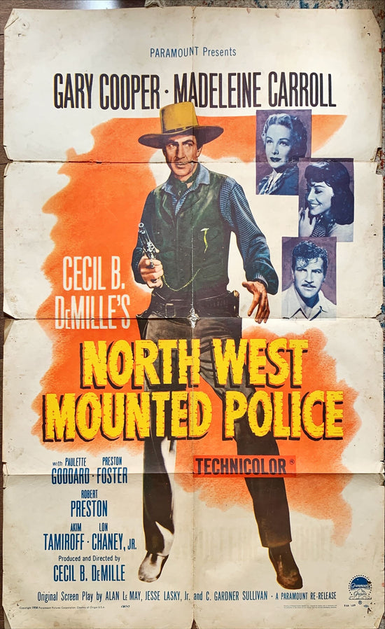 Northwest Mounted Police, 1sh R1958 Cecil B. DeMille, Gary Cooper, Carroll, Goddard