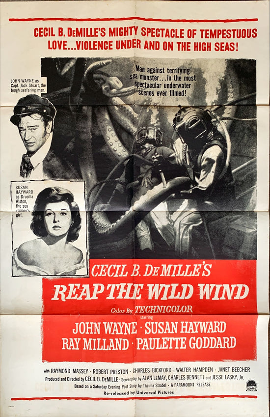 Reap the Wild Wind, one-sheet movie poster R64 deep-sea diver John Wayne