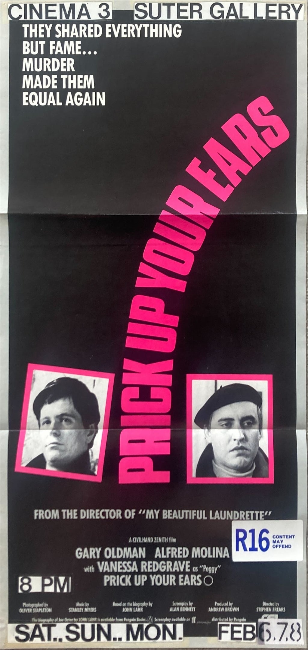 Prick up your ears, 1sh '87 Gary Oldman, Vanessa Redgrave, Alfred Molina