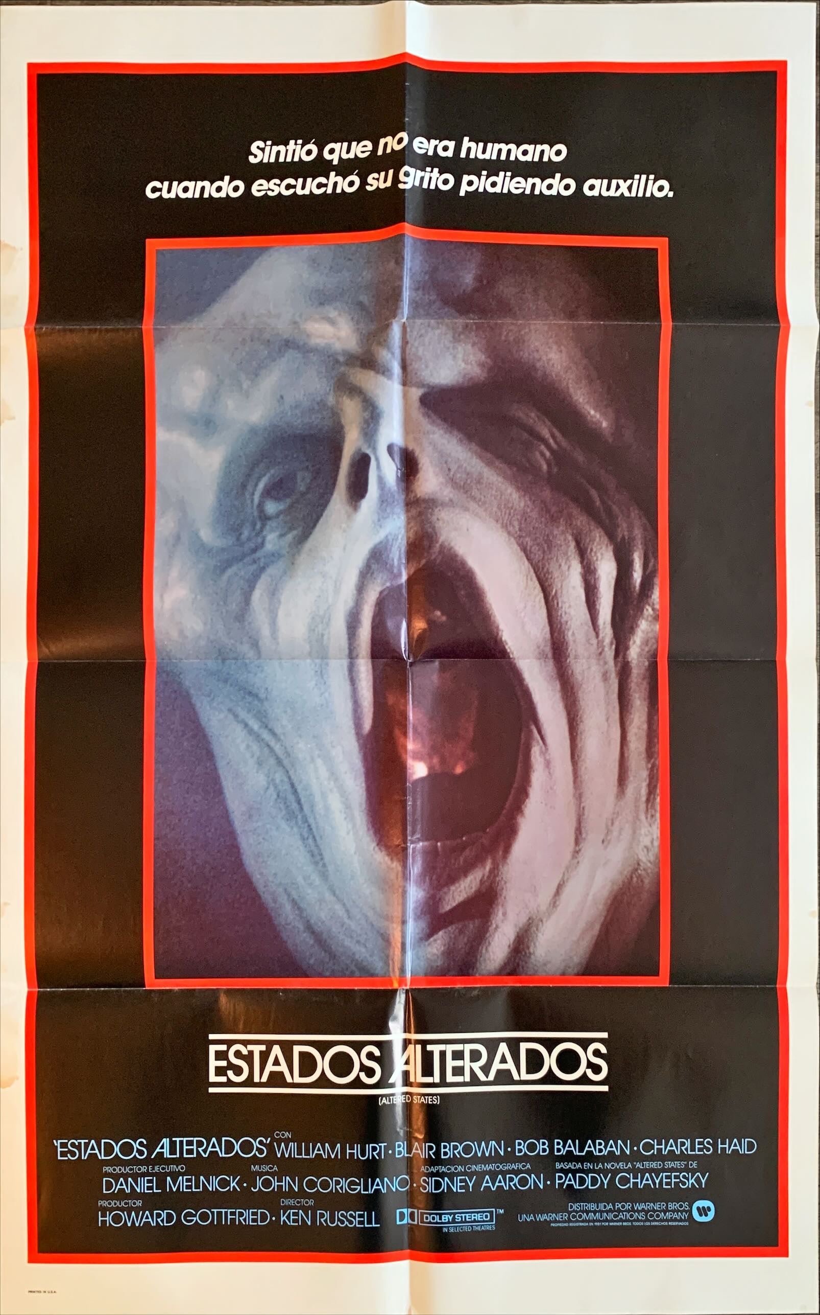 Altered states int'l 1sh '80 William Hurt, Paddy Chayefsky, Ken Russell, sci-fi horror