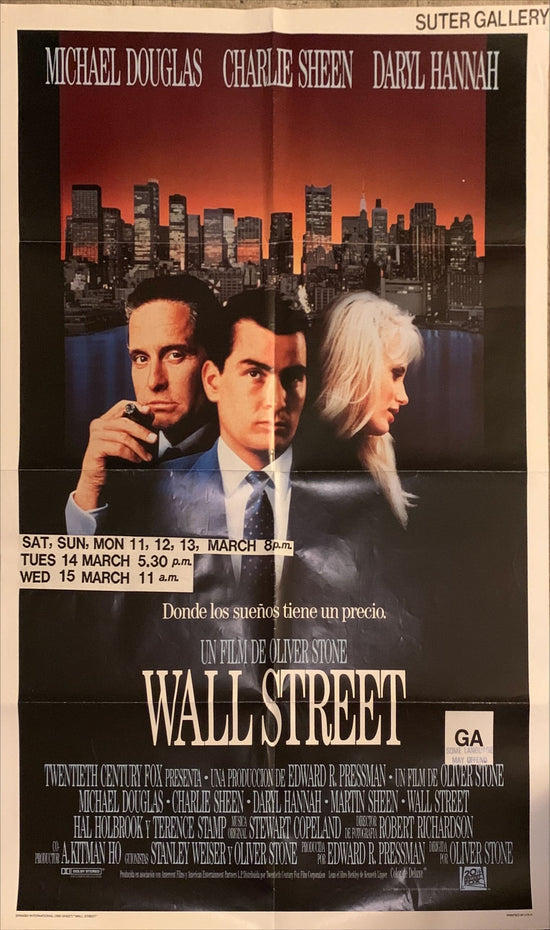 Wall Street, Aust daybill 1987 Michael Douglas, Charlie Sheen, Daryl Hannah, Oliver Stone