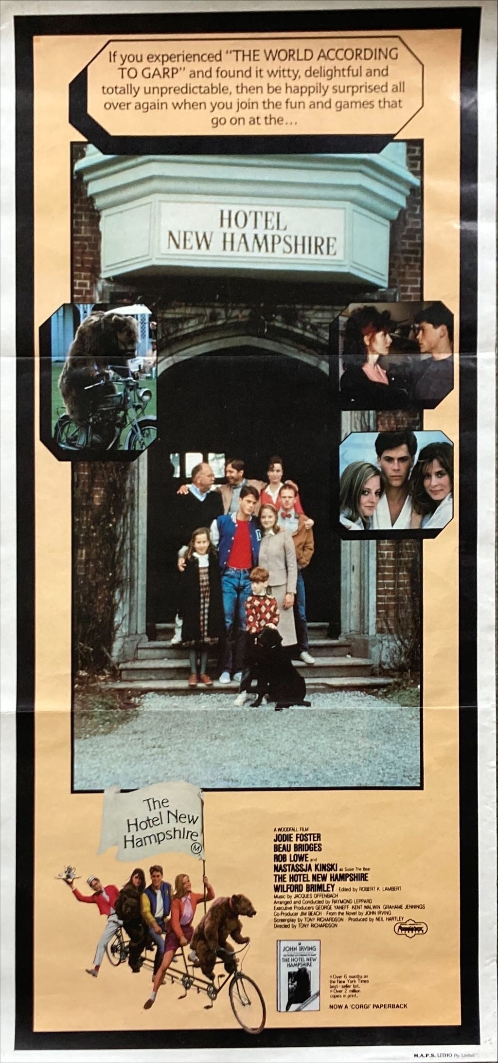 The Hotel New Hampshire Aust daybill '84 Jodie Foster, Beau Bridges, Rob Lowe, Kinski