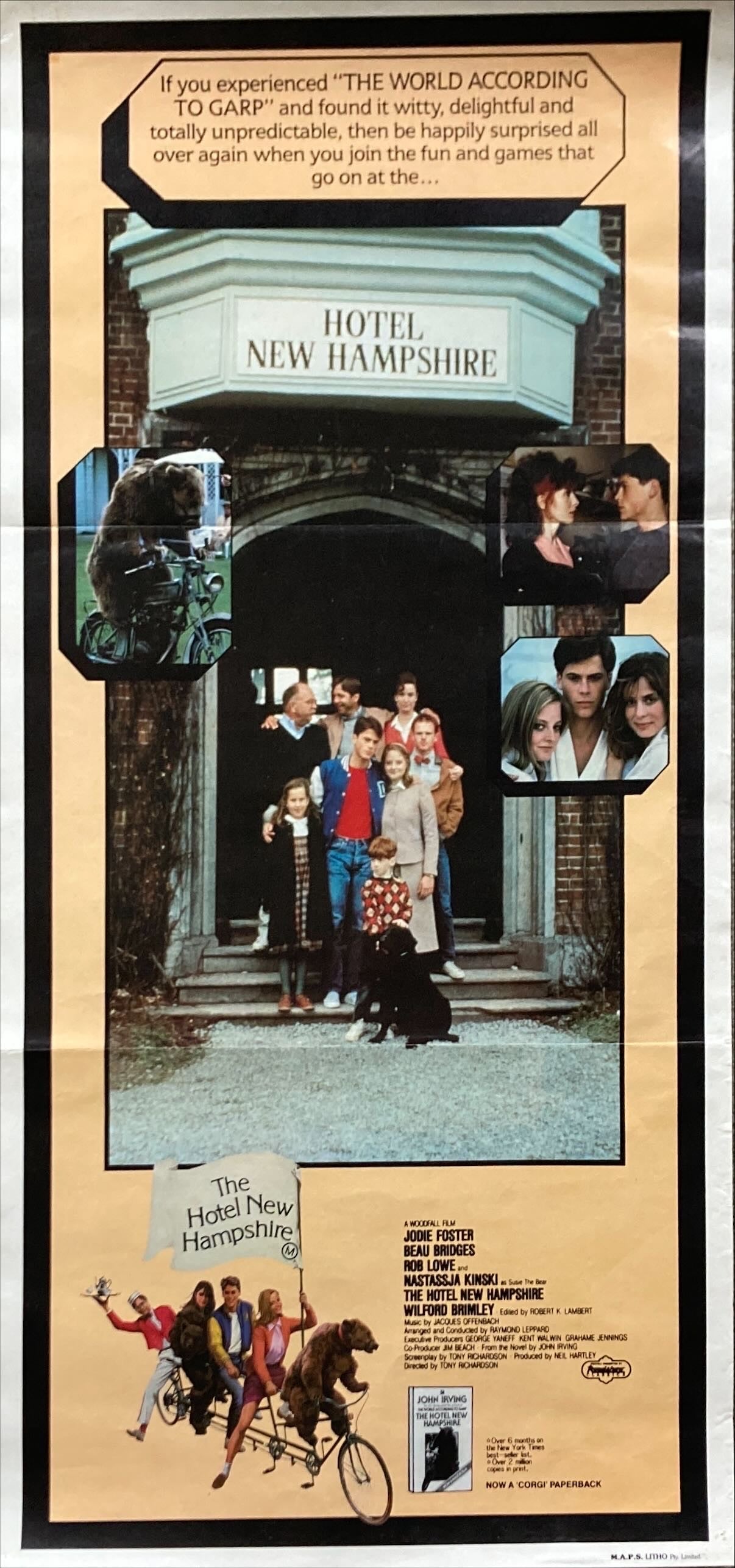 The Hotel New Hampshire Aust daybill '84 Jodie Foster, Beau Bridges, Rob Lowe, Kinski