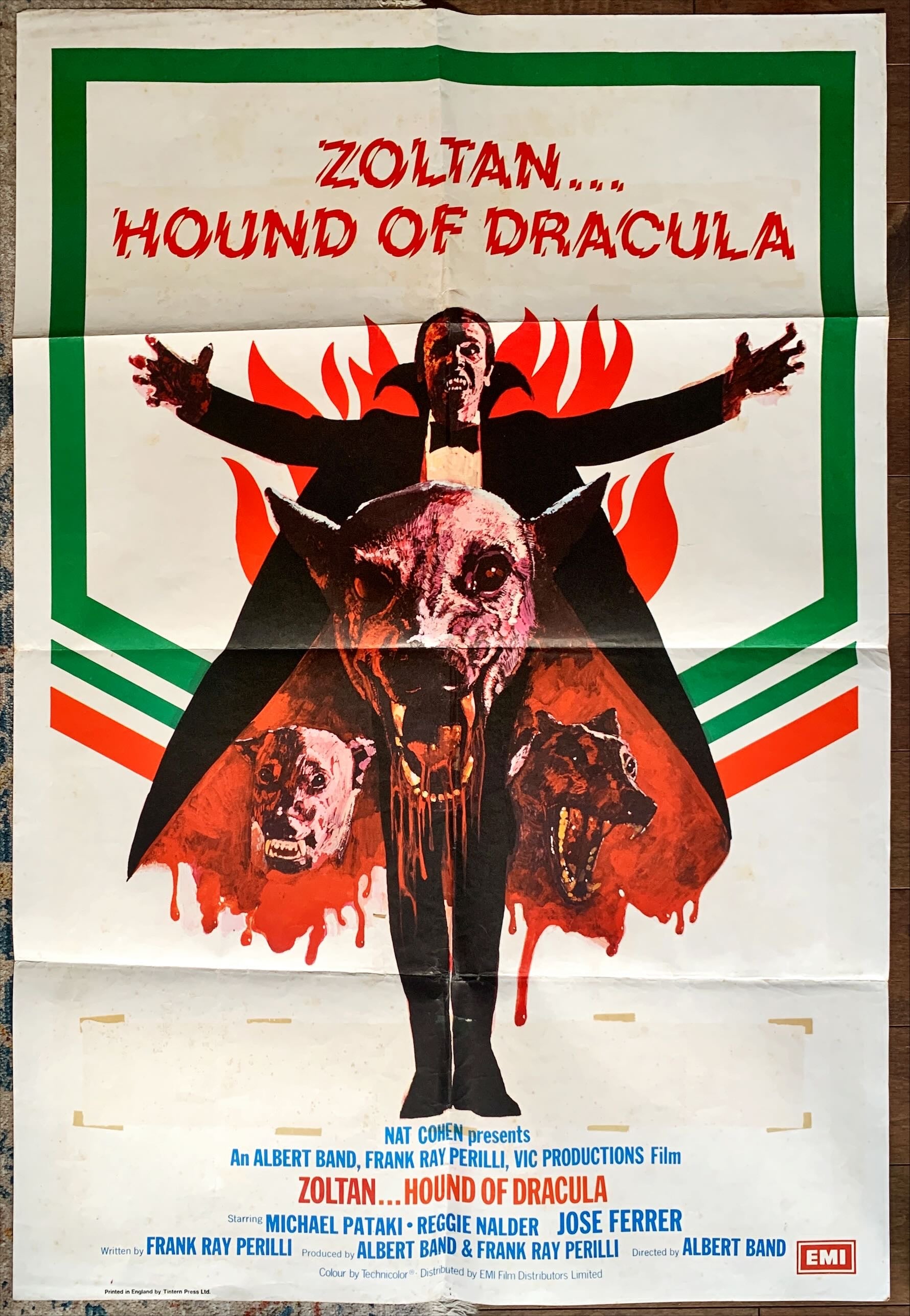 Zoltan Hound of  Dracula,English 1sh '78 Albert Band, wild artwork of the Count and his vampire canine
