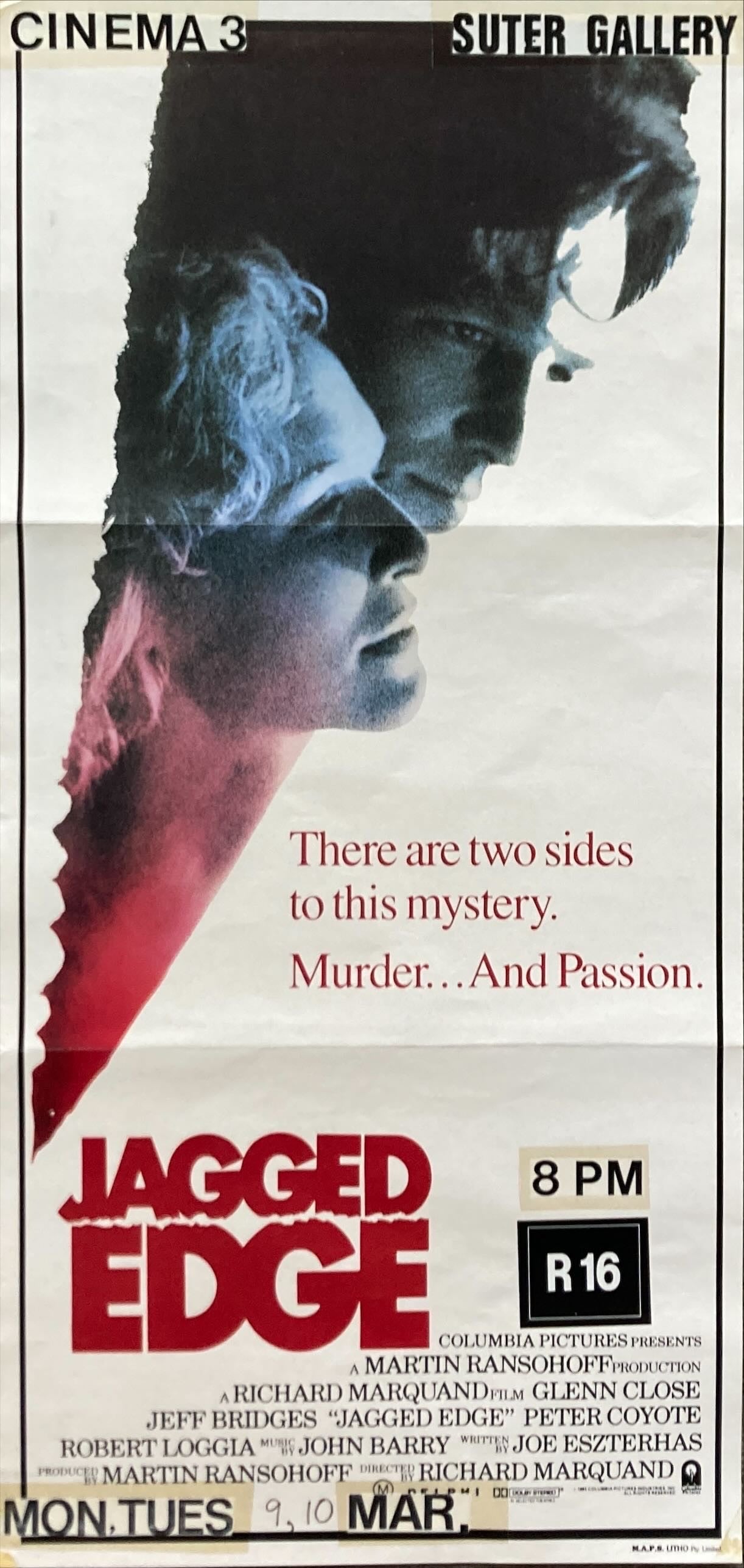 Jagged Edge Australian daybill movie poster '85 Glenn Close