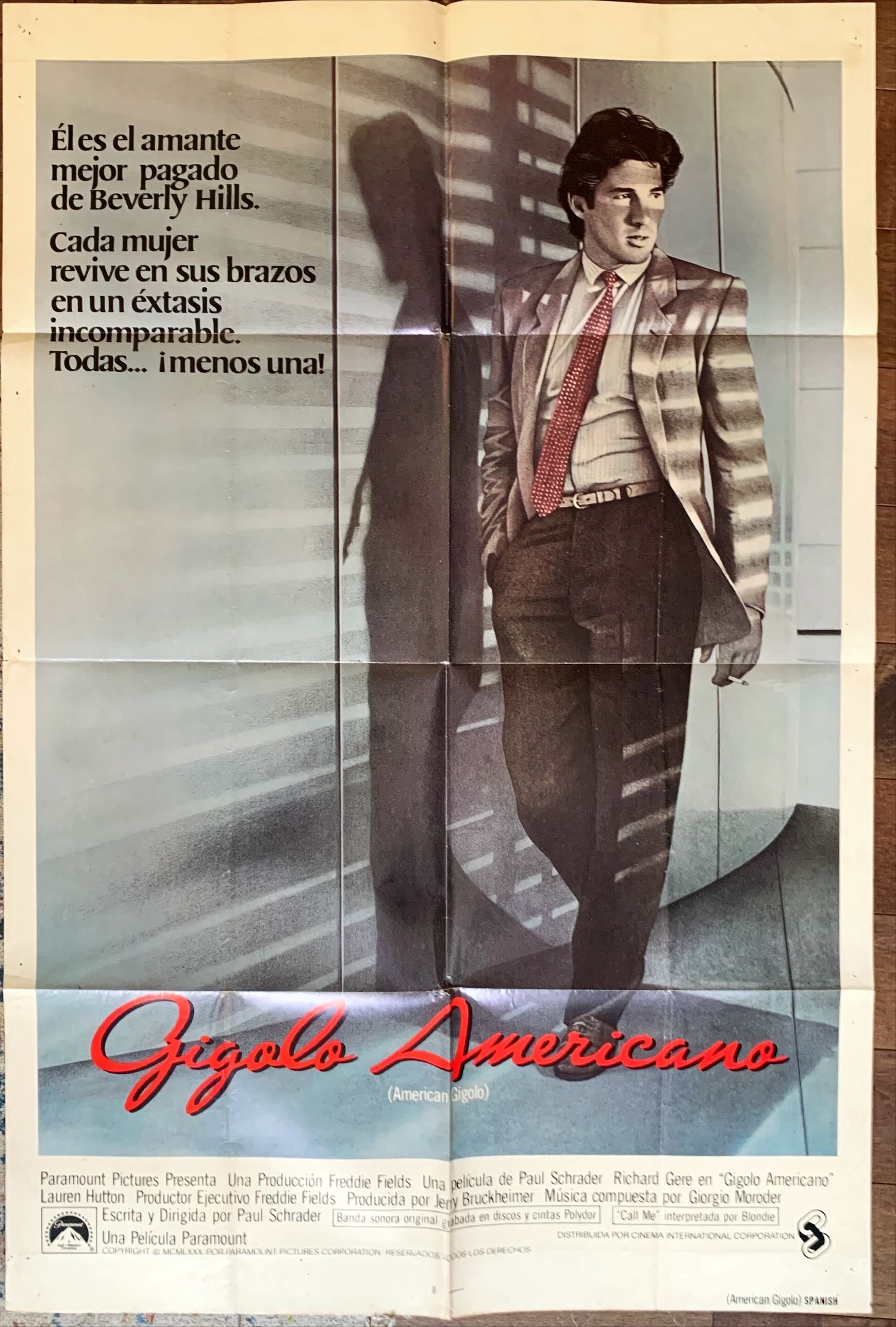American Gigolo, spanish int'l 1sh 1980 male prostitute Richard Gere is being framed for murder
