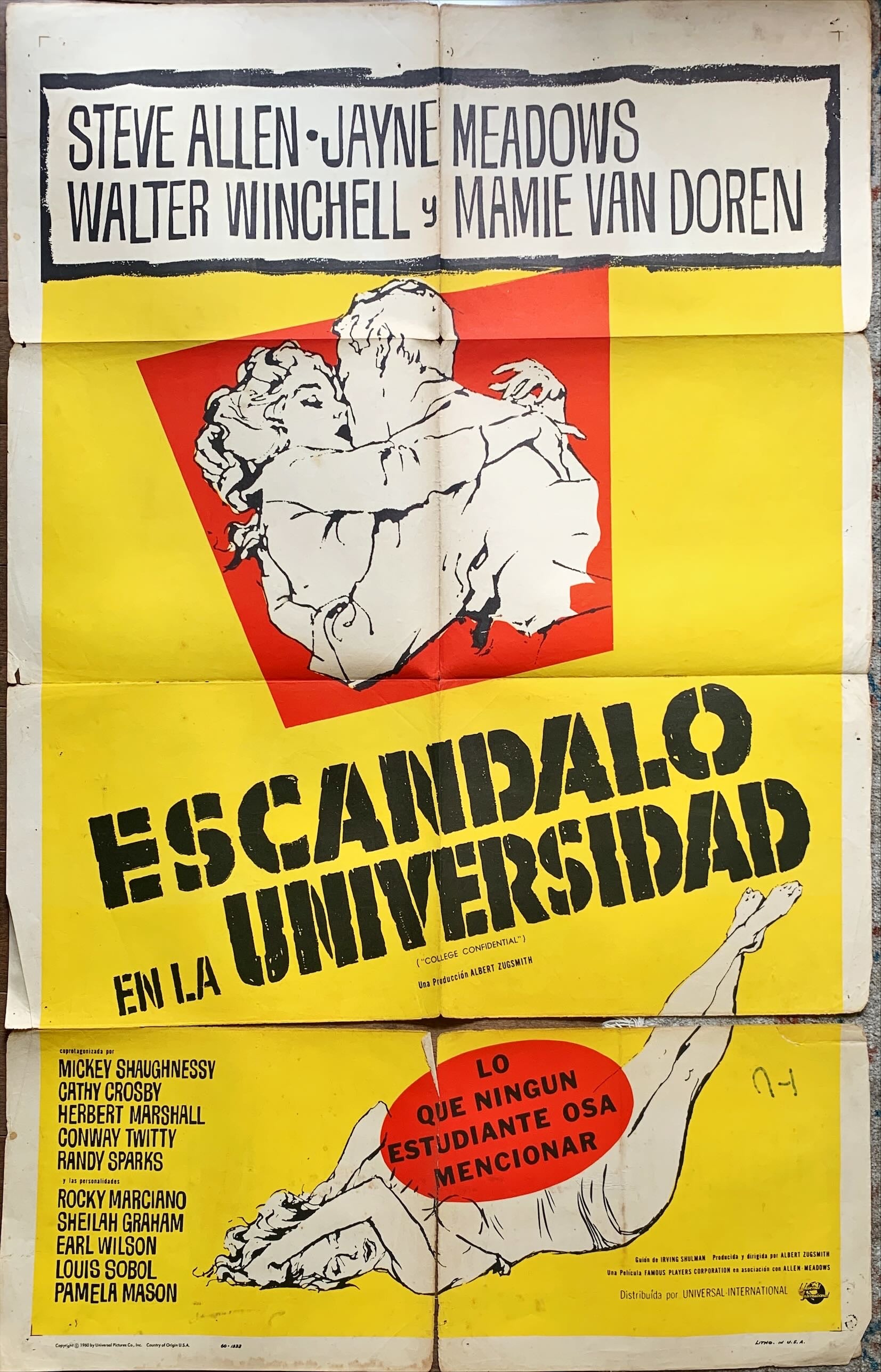 College Confidential, 1960, spanish original vintage poster 27x41