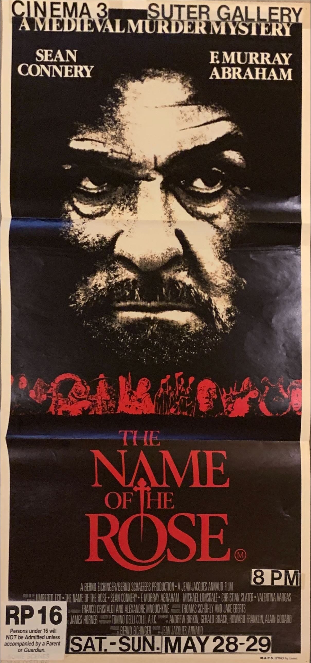 The Name of the Rose, Aust daybill '86 Der Name der Rose, great art of Sean Connery as monk