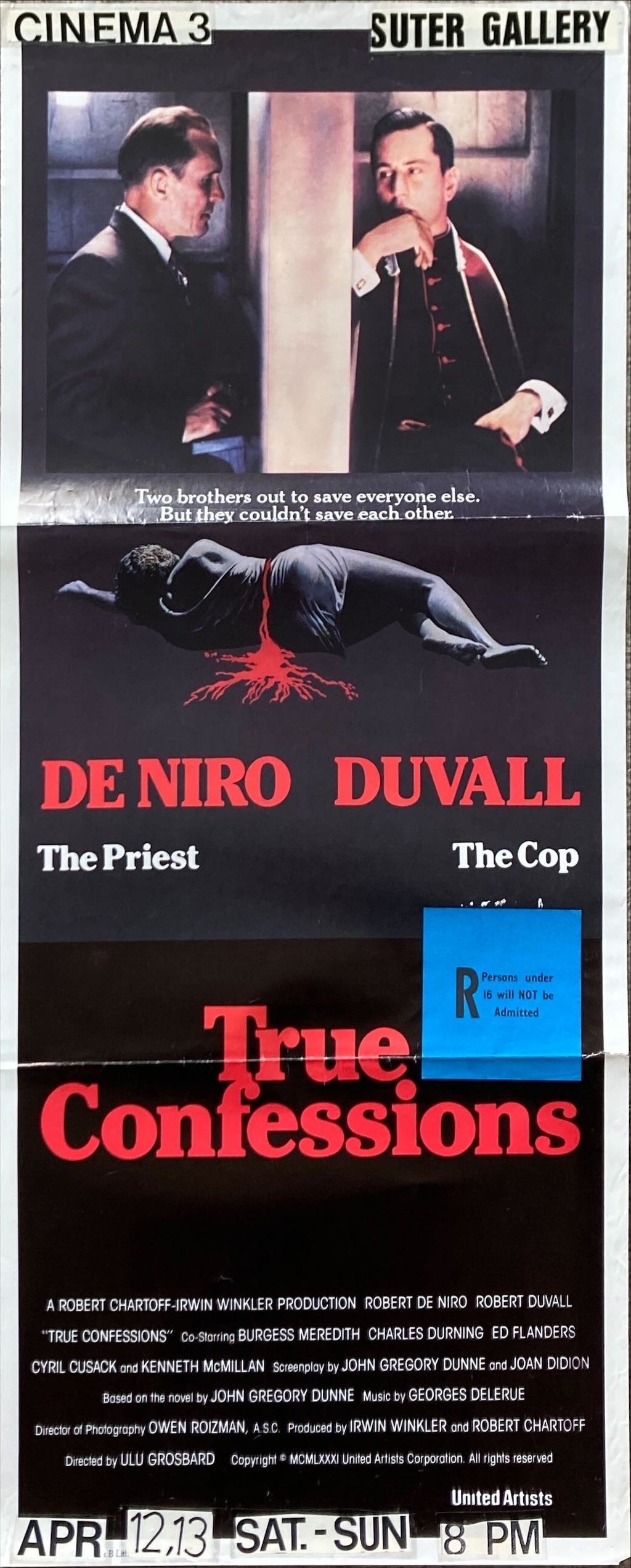 True Confessions, Aust daybill '81 priest Robert De Niro, detective Robert Duvall