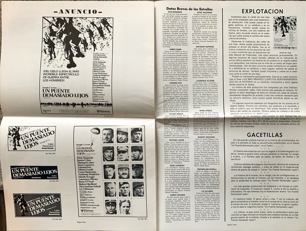 A Bridge too far bundle: Spanish/English Pressbook and trade ad, '77 Michael Caine, Sean Connery