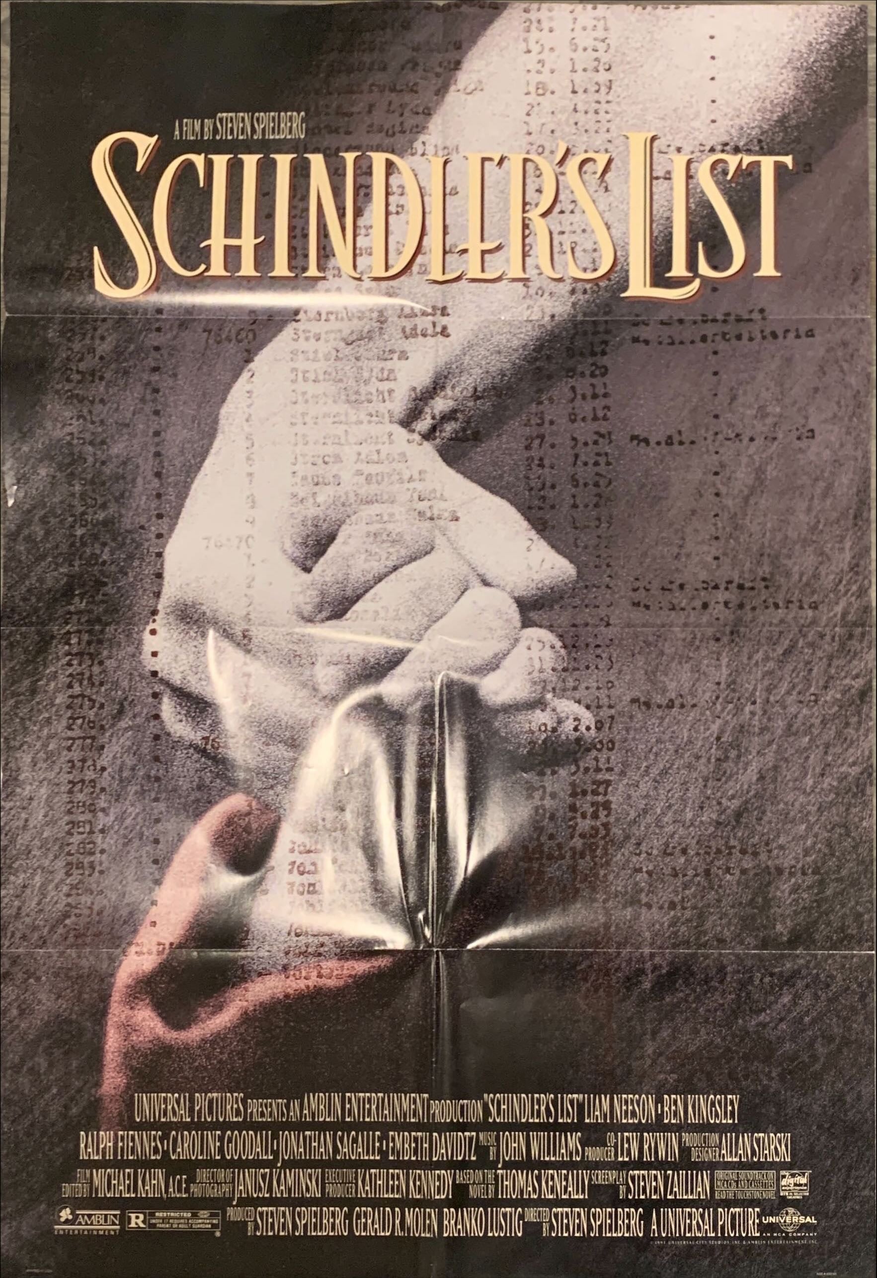 Schindlers List (1993) One Sheet Movie Poster - Spielberg