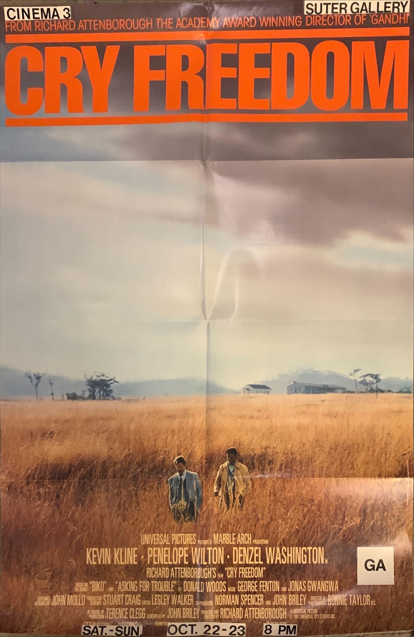 Cry Freedom, Australian Daybill, '87 Kevin Kline, Denzel Washington, directed by Richard Attenborough