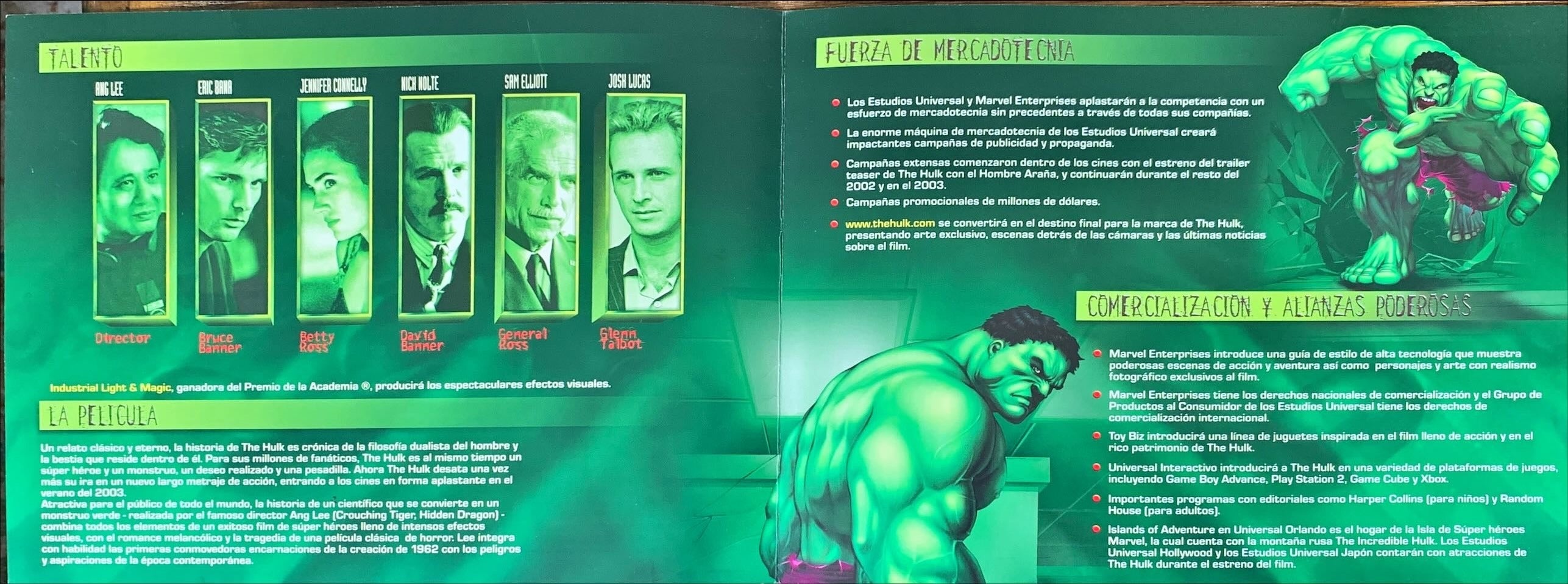 Hulk 2003 Spanish preview folder 5x7 aprox.
