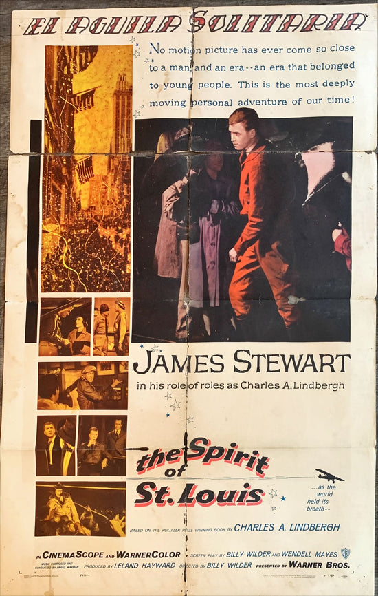 Spirit of St. Louis, 1957 James Stewart as aviator Charles Lindbergh original movie poster