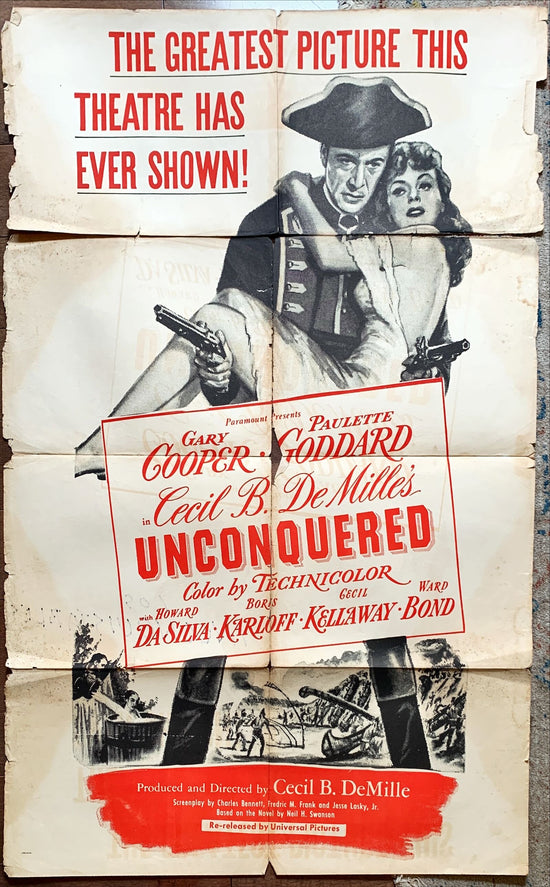 Unconquered,military 1sh R50s art of Gary Cooper holding Paulette Goddard & two guns