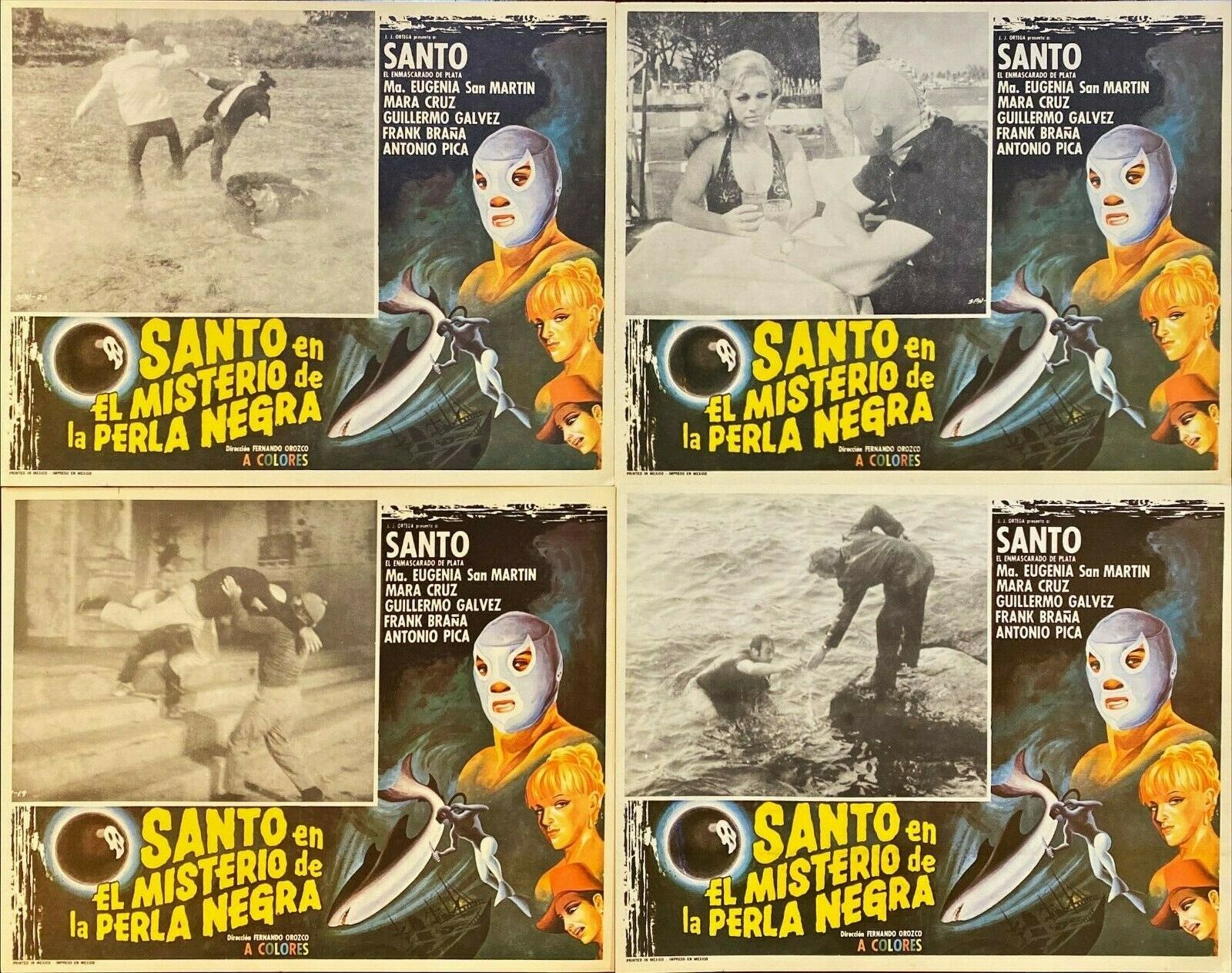 Santo En El Misterio de la Perla Negra (1976) - RARE Mexican Lobby Card Set of 8 - PosterCollectors.xyz