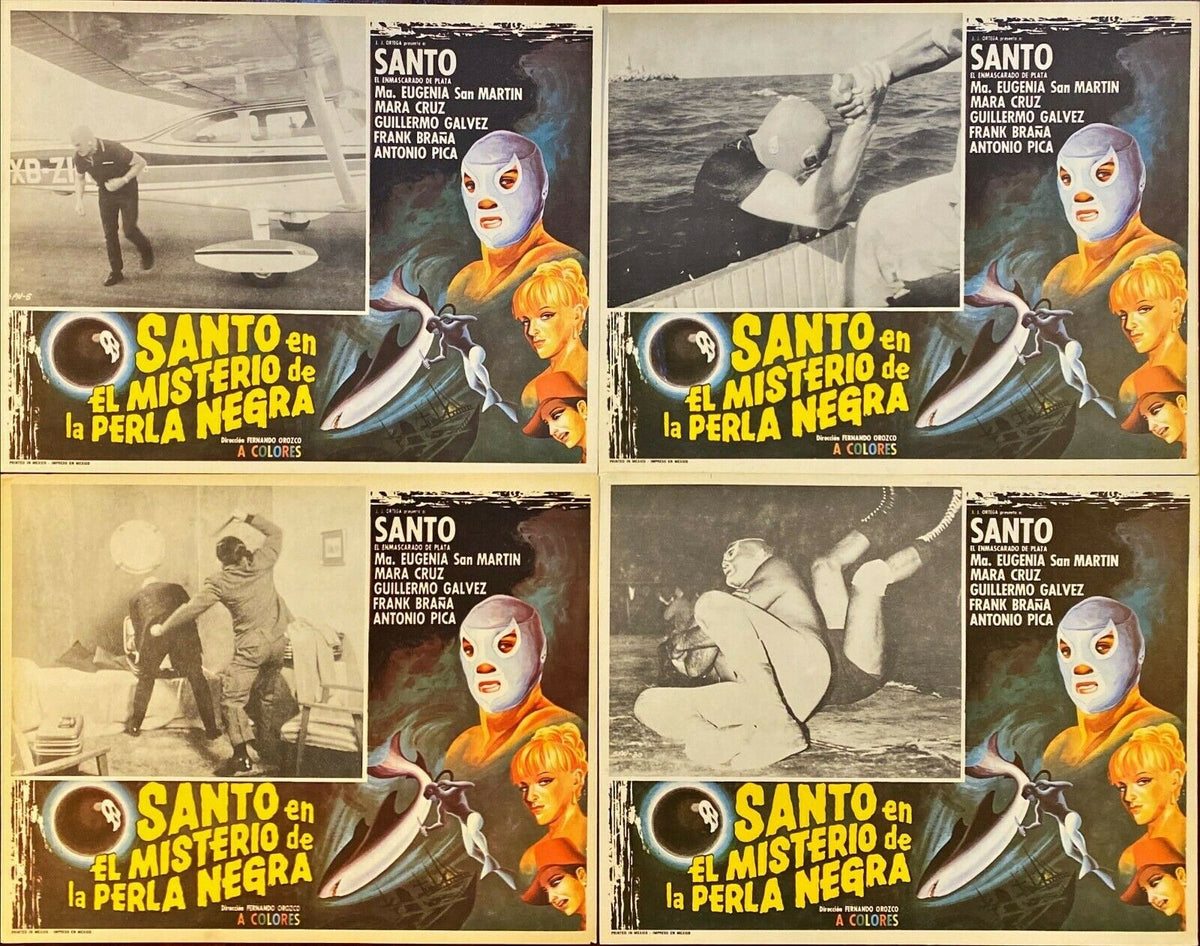 Santo En El Misterio de la Perla Negra (1976) - RARE Mexican Lobby Card Set of 8 - PosterCollectors.xyz