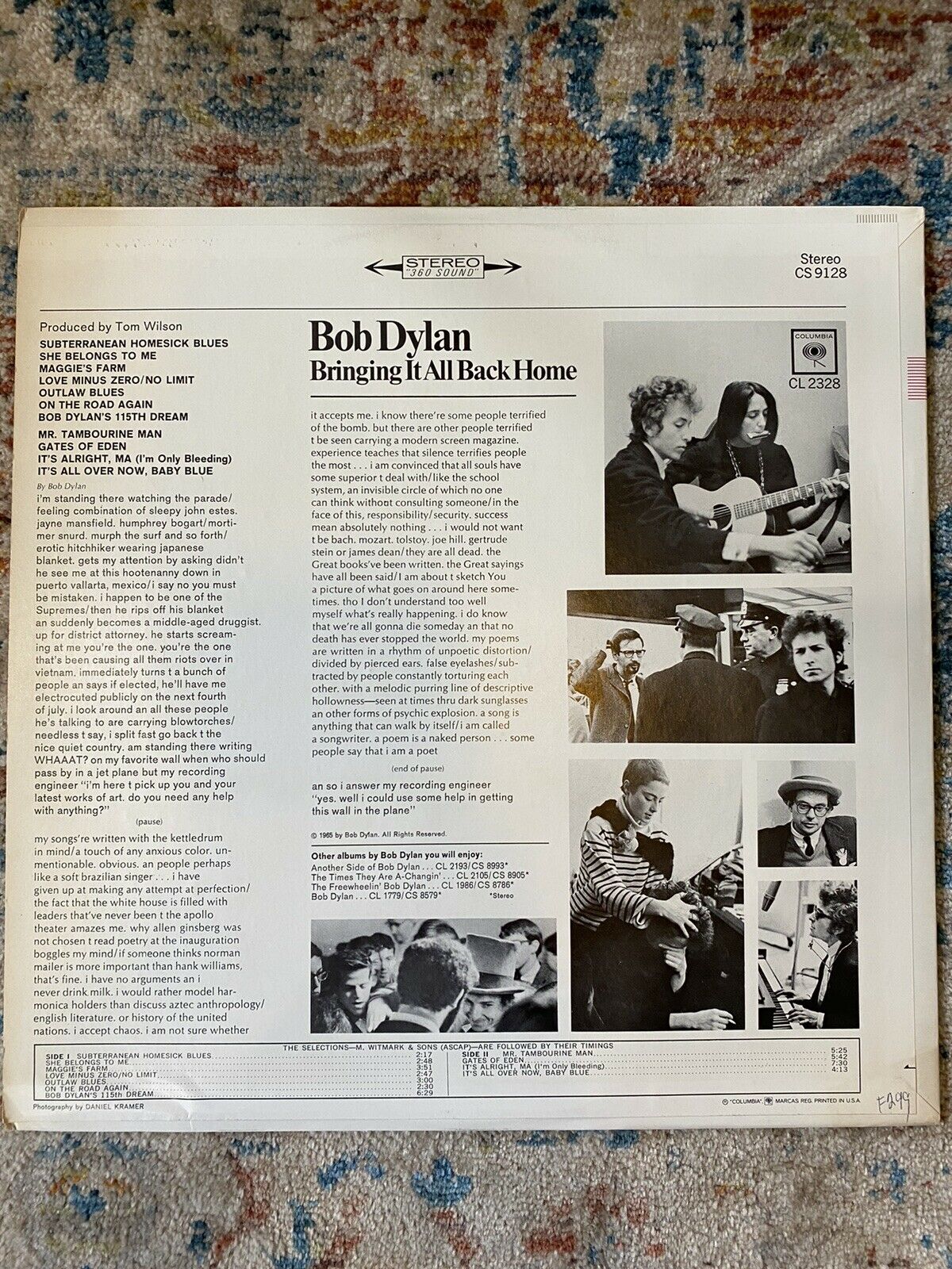 Bob Dylan - Bringing It All Back Home - Reissue - Near Mint Condition - PosterCollectors.xyz