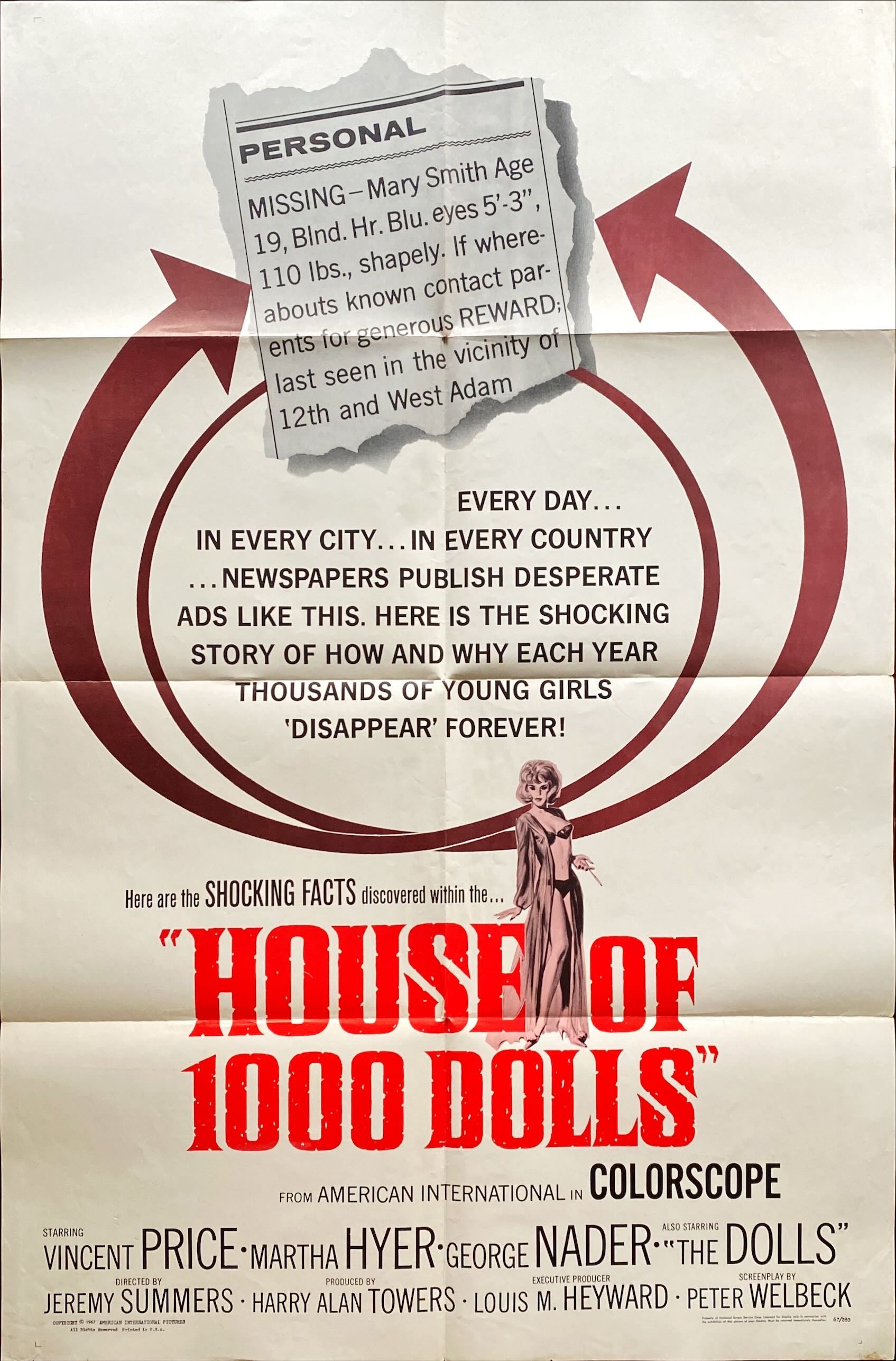 House of 1000 Dolls, 1sh '67 Vincent Price