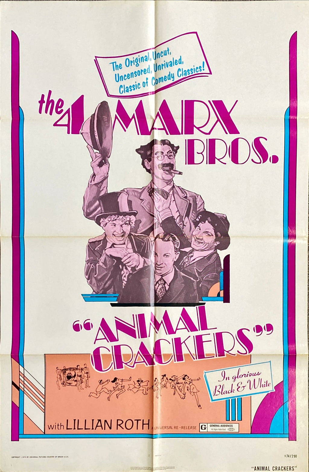 #892 ANIMAL CRACKERS 1sh R1974 - Marx Brothers
