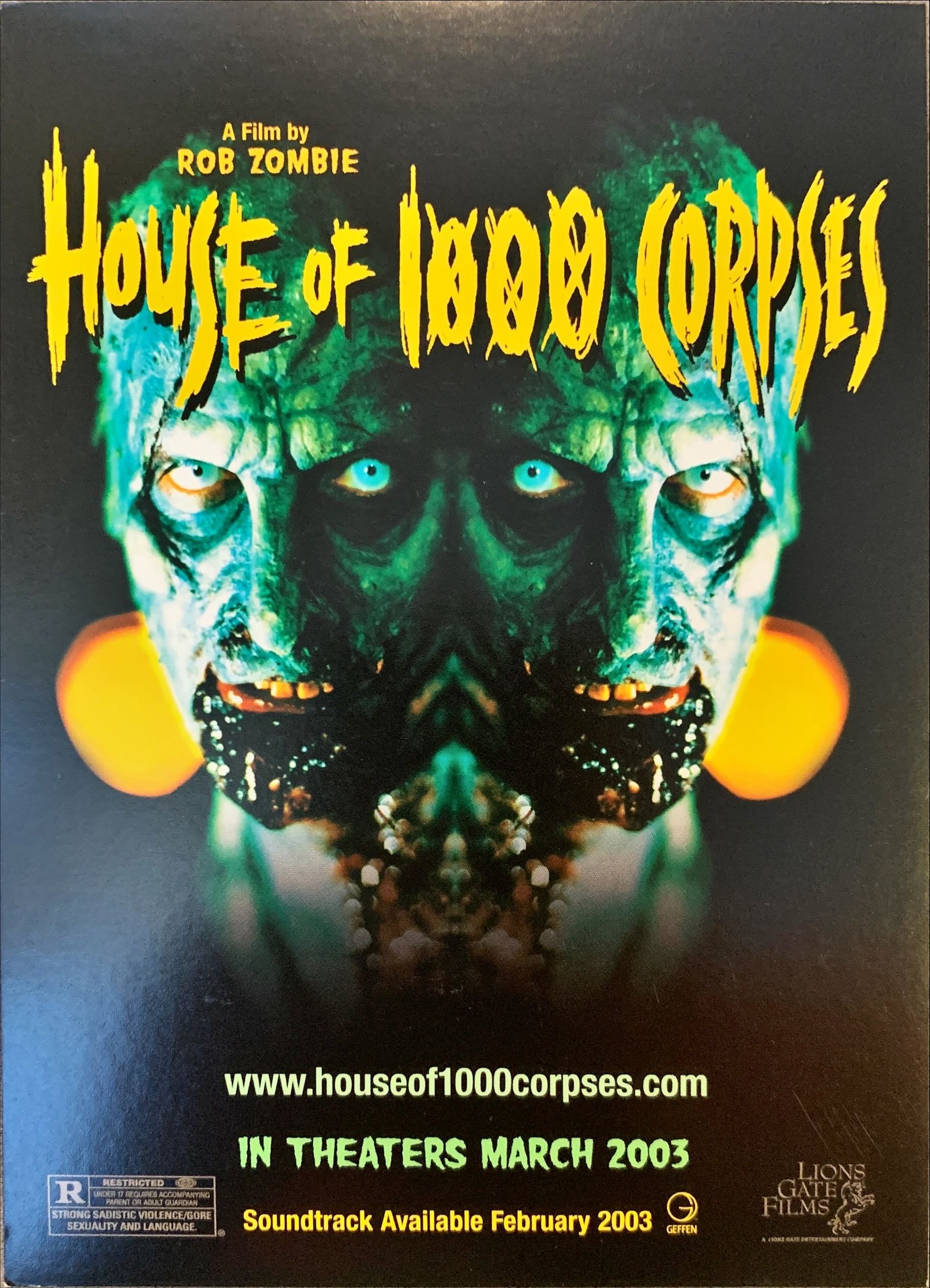 #1505 HOUSE OF 1000 CORPSES  2003 Rob Zombie- 10 identical PostCards