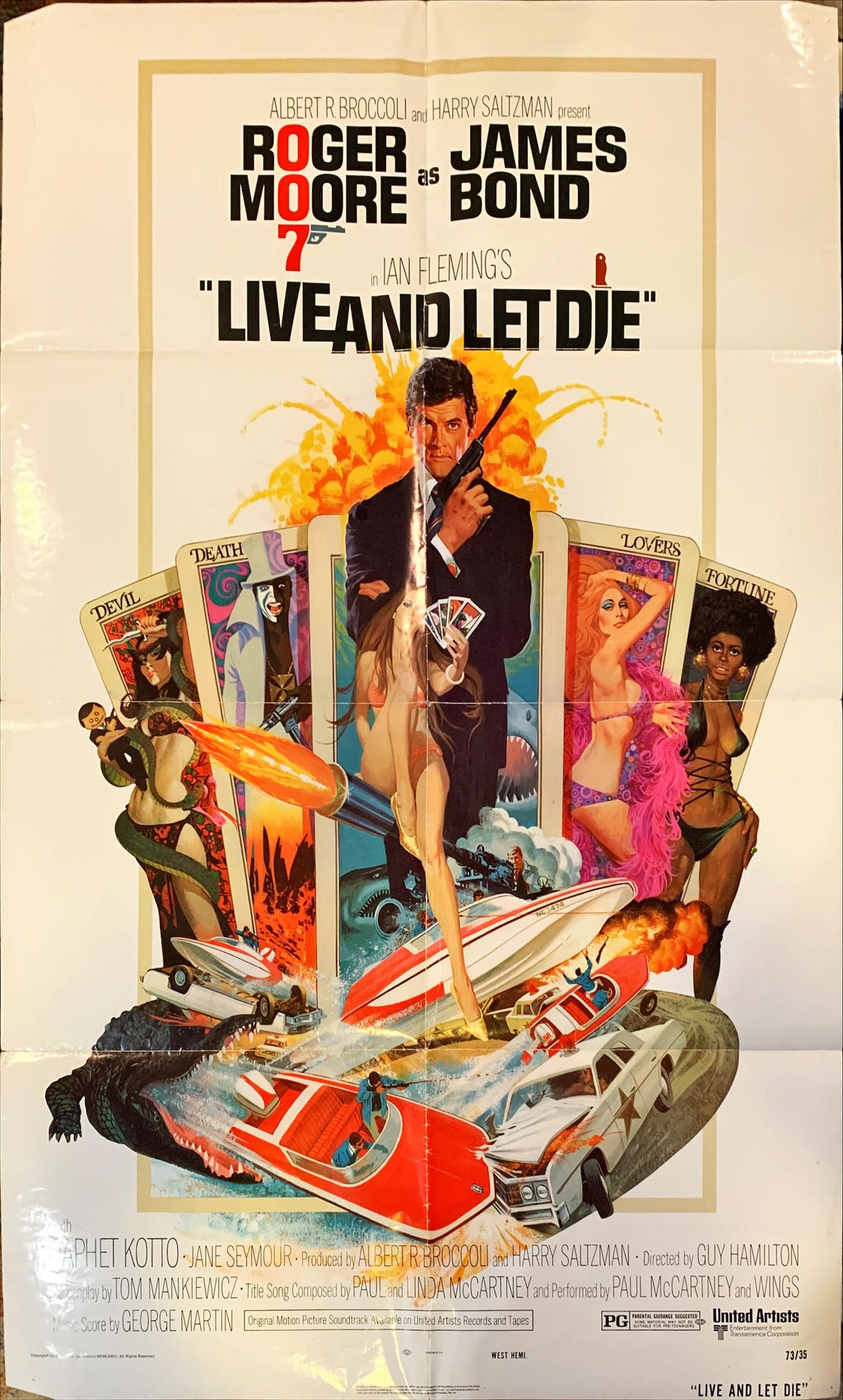 #1518 LIVE & LET DIE West Hemi 1sh 1973-Roger Moore as James Bond
