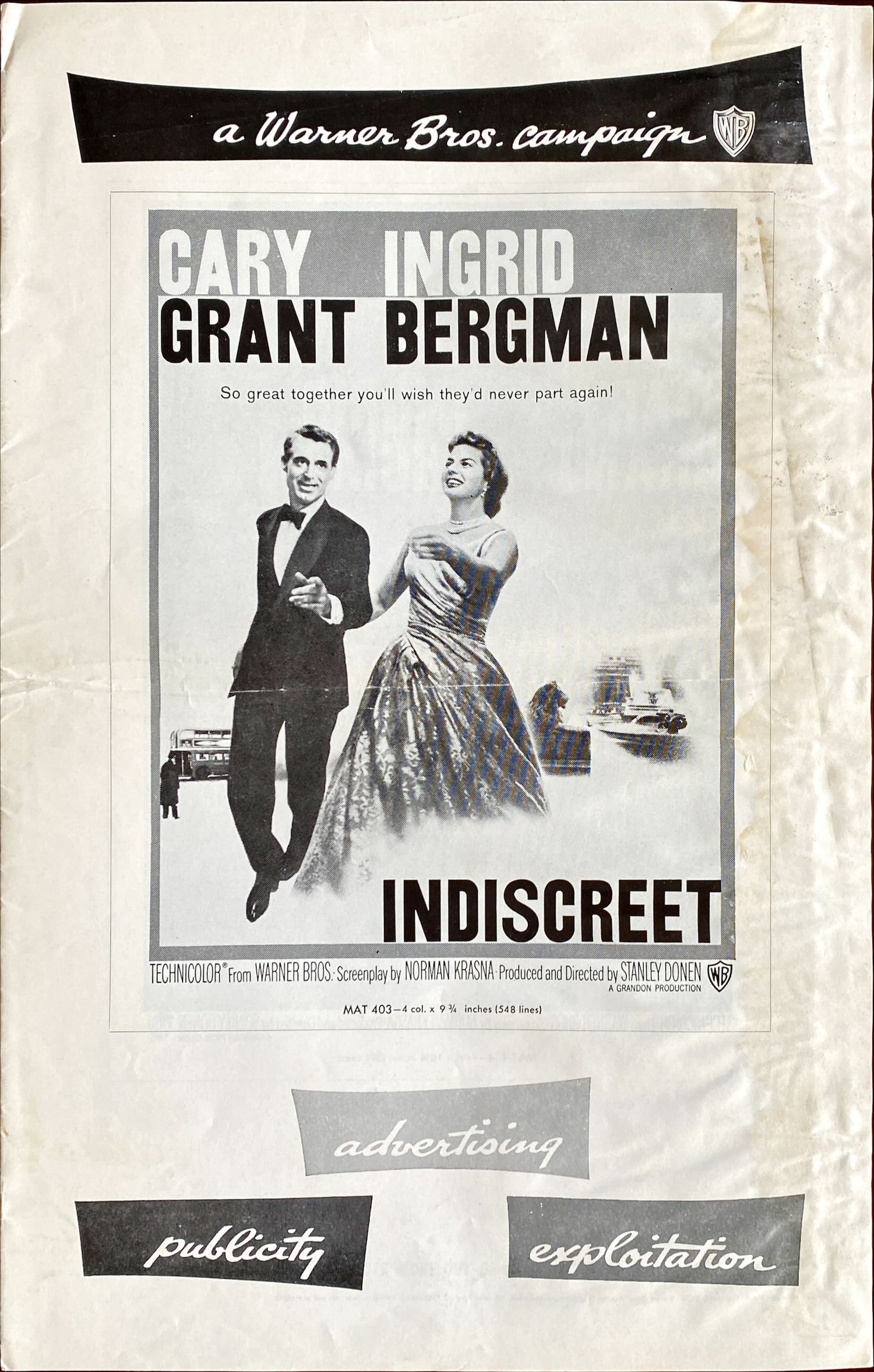 (255)  INDISCREET pressbook 1958 - Hitchcock (No Cuts) - PosterCollectors.xyz