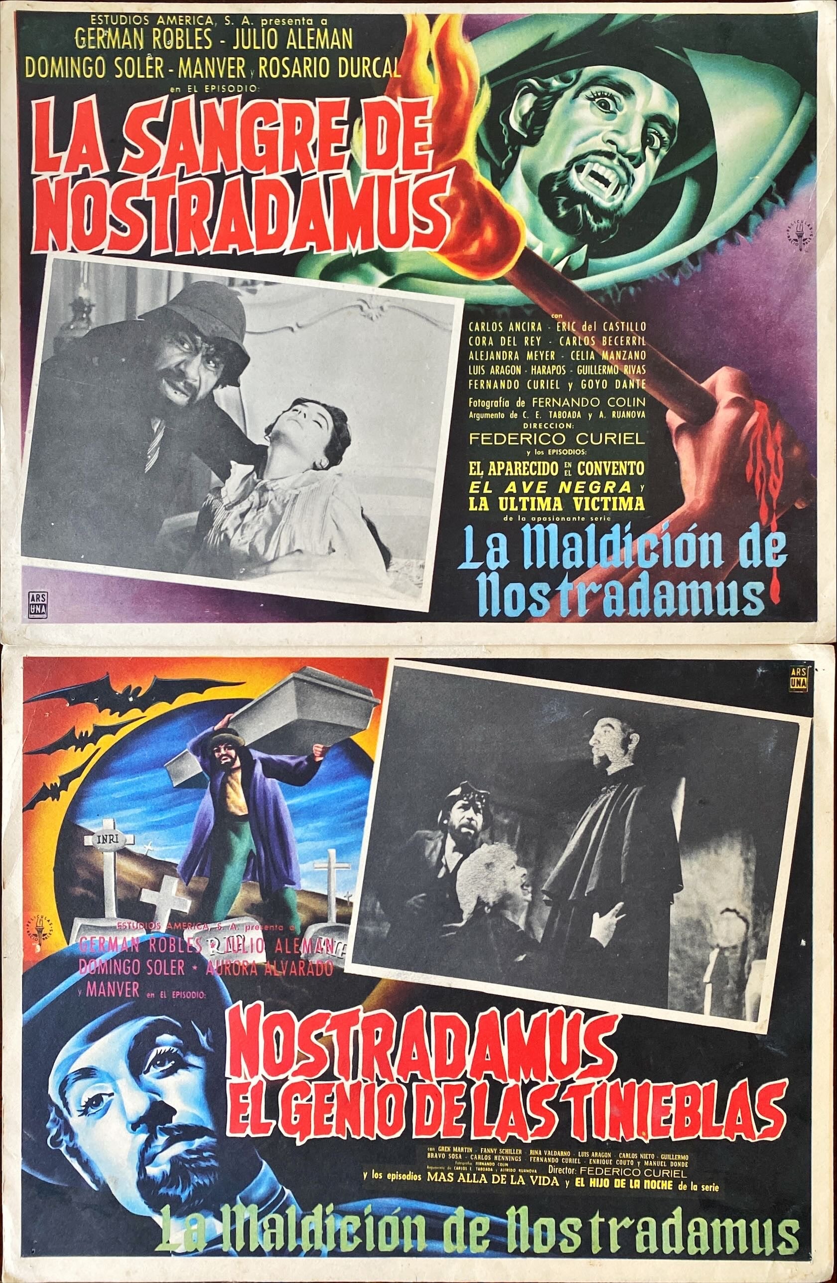 La Maldición de Nostradamus: La Sangre de Nostradamus & Nostradamus el Genio de las Tinieblas - Mexican Lobby Card x2