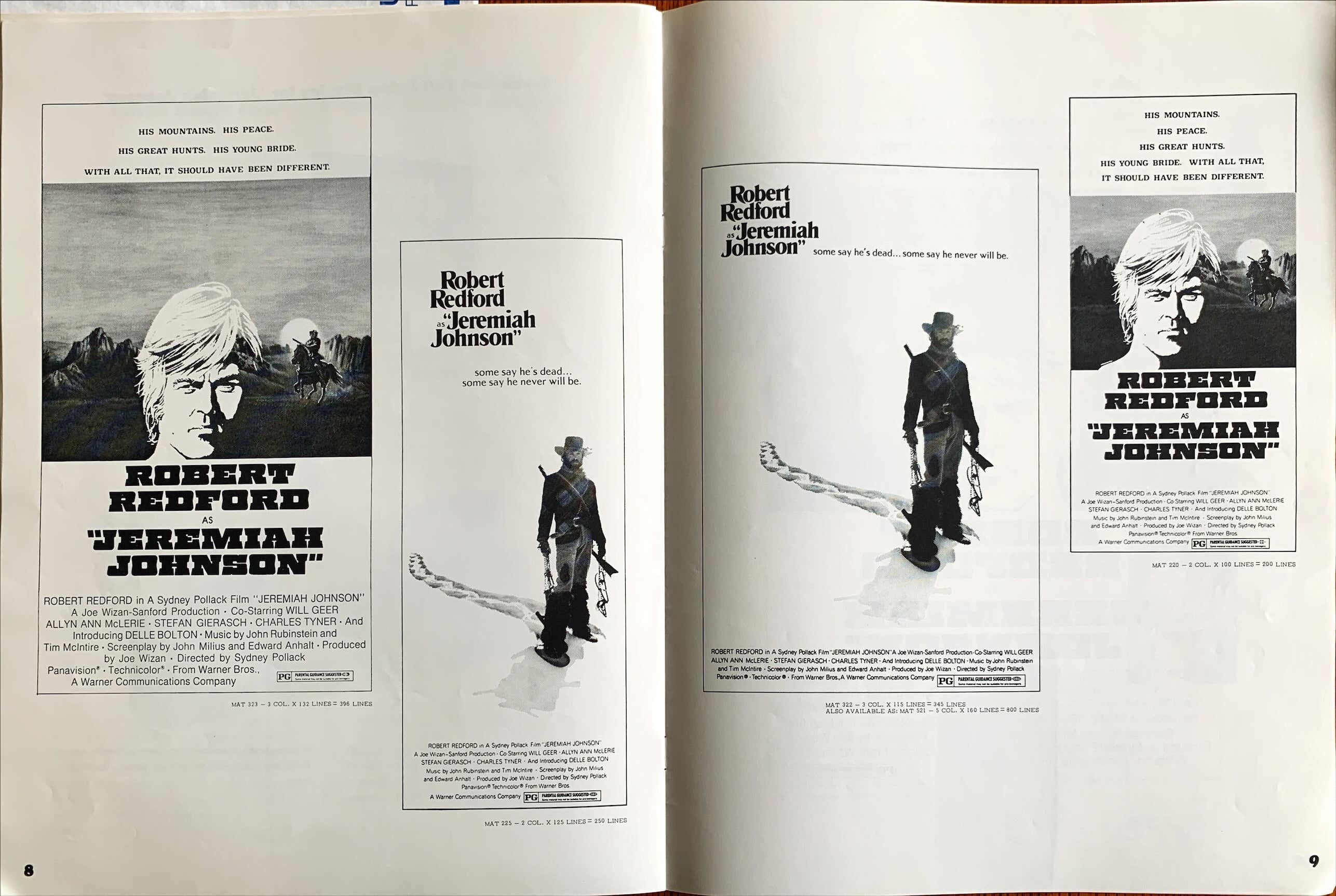 Jeremiah Johnson,  pressbook '72 Robert Redford