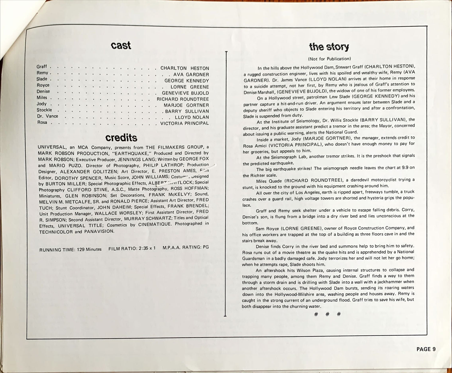 Earthquake,  vintage movie pressbook '74 Charlton Heston