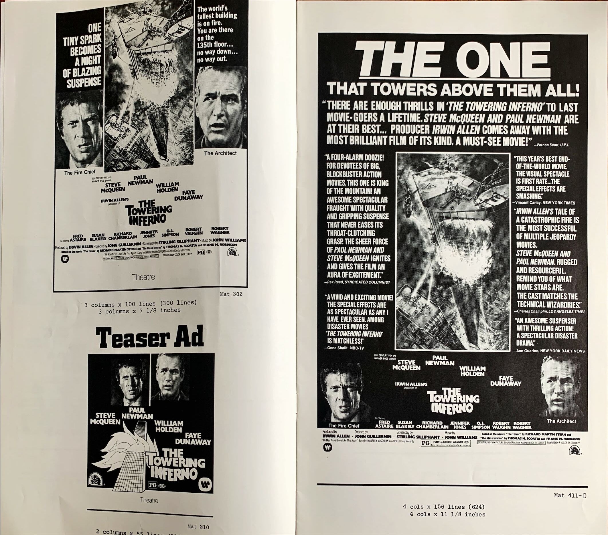 The Towering Inferno,  pressbook 1974 Steve McQueen, Paul Newman