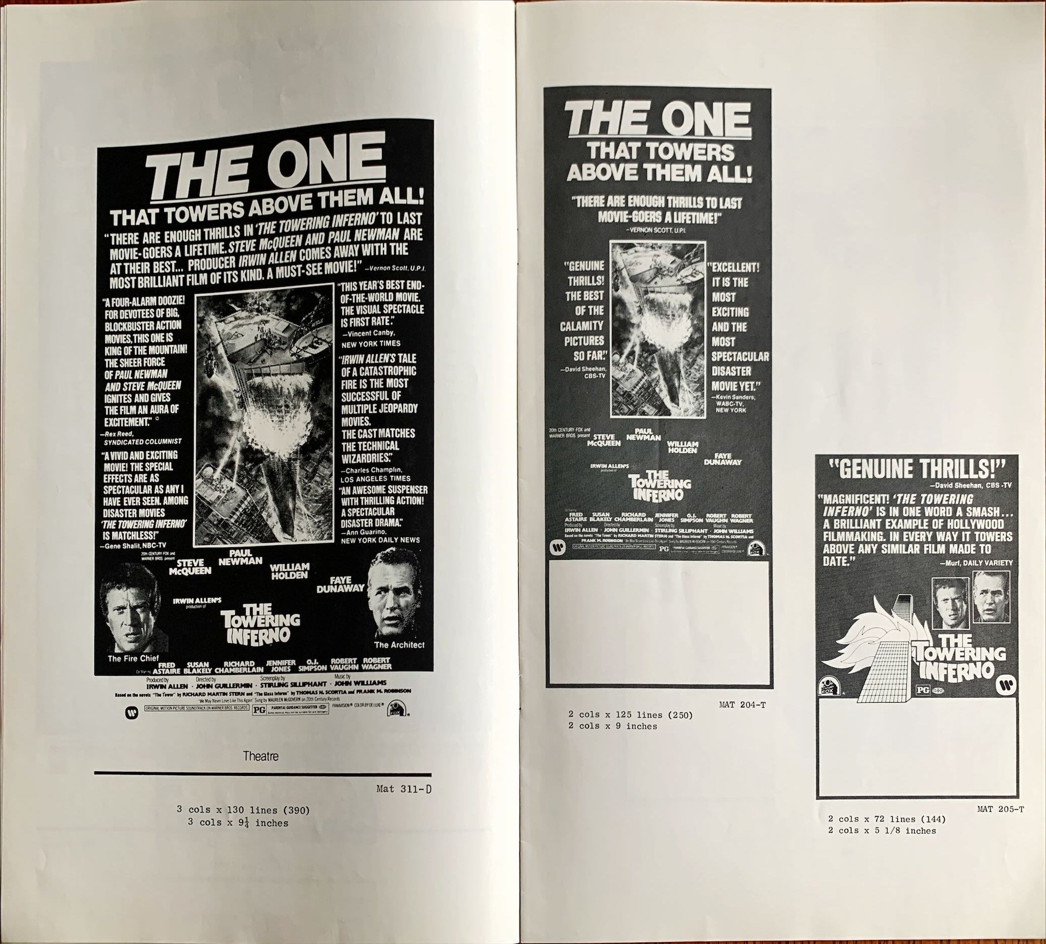 The Towering Inferno,  pressbook 1974 Steve McQueen, Paul Newman