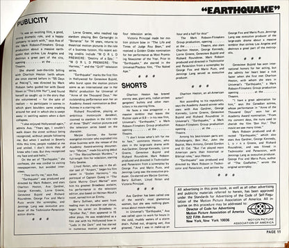 Earthquake,  vintage movie pressbook '74 Charlton Heston