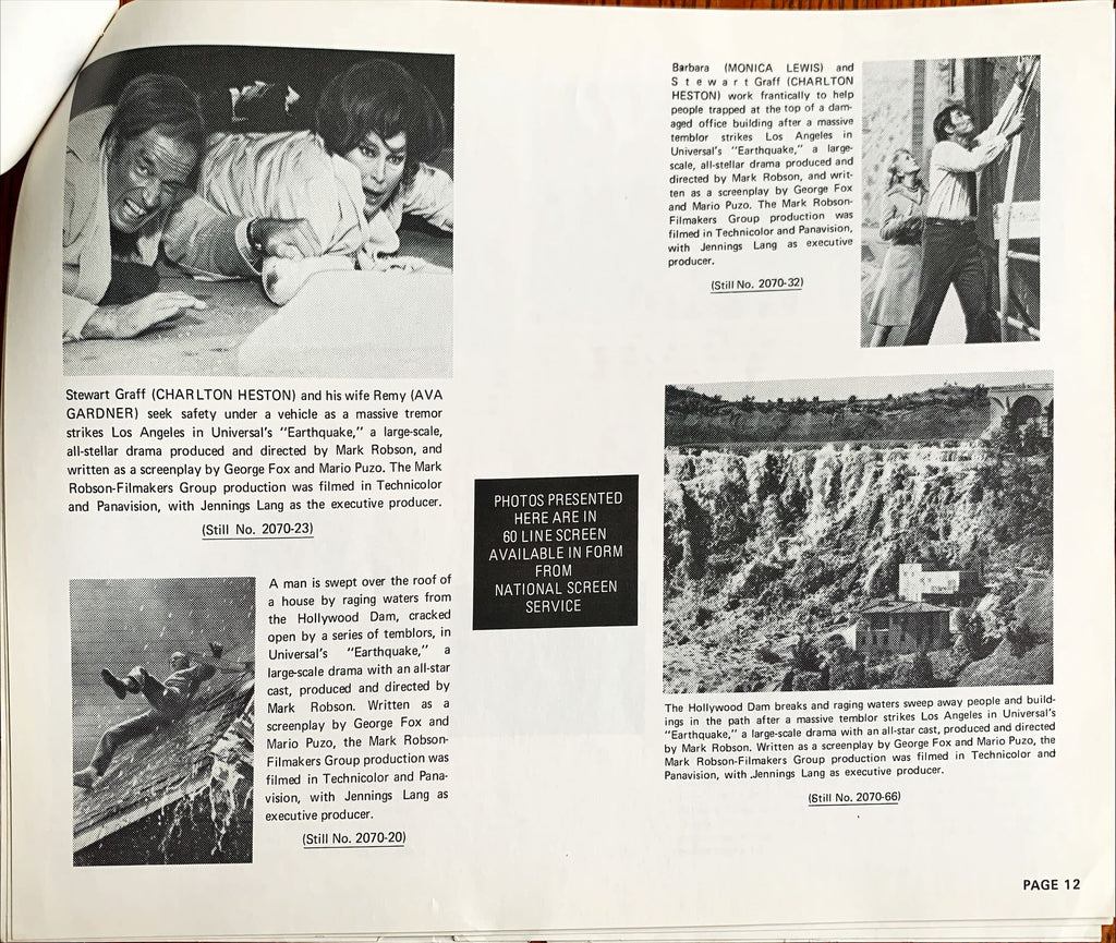 Earthquake,  vintage movie pressbook '74 Charlton Heston