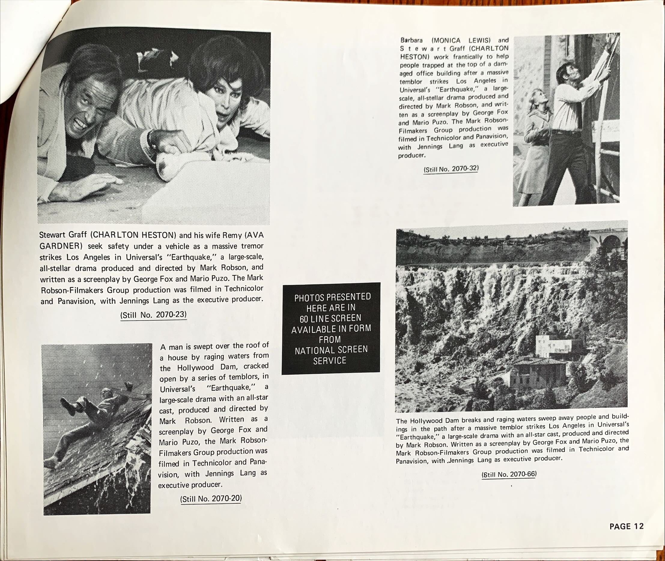 Earthquake,  vintage movie pressbook '74 Charlton Heston