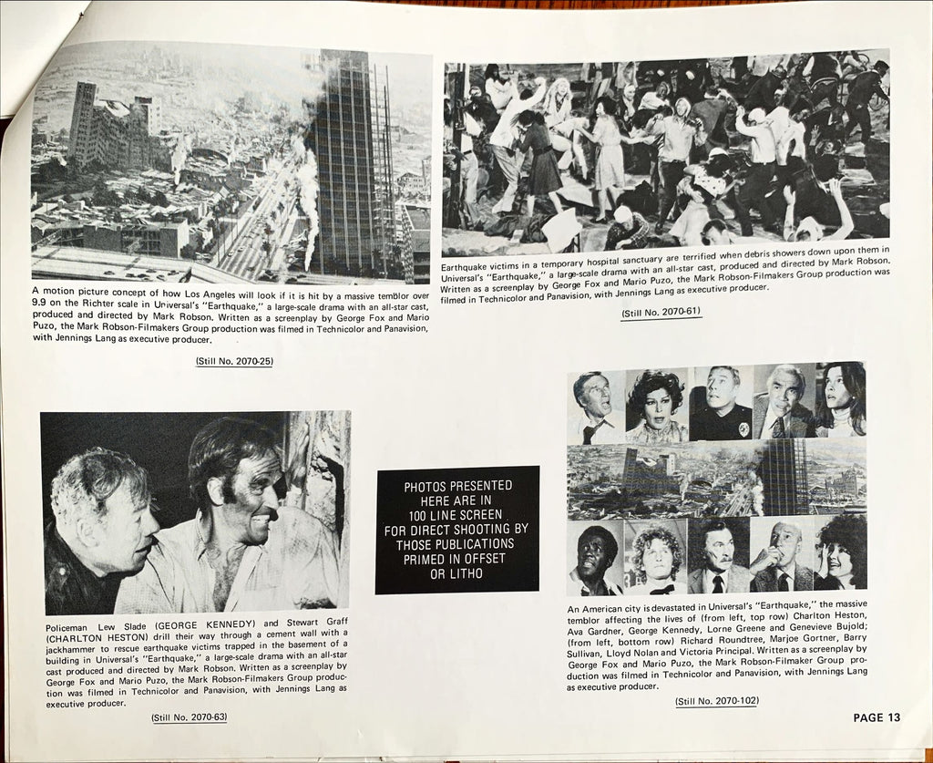 Earthquake,  vintage movie pressbook '74 Charlton Heston