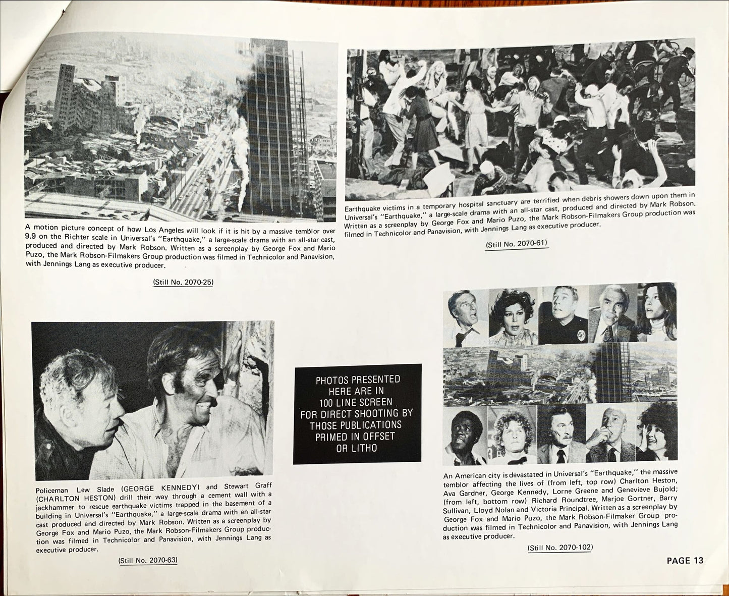 Earthquake,  vintage movie pressbook '74 Charlton Heston