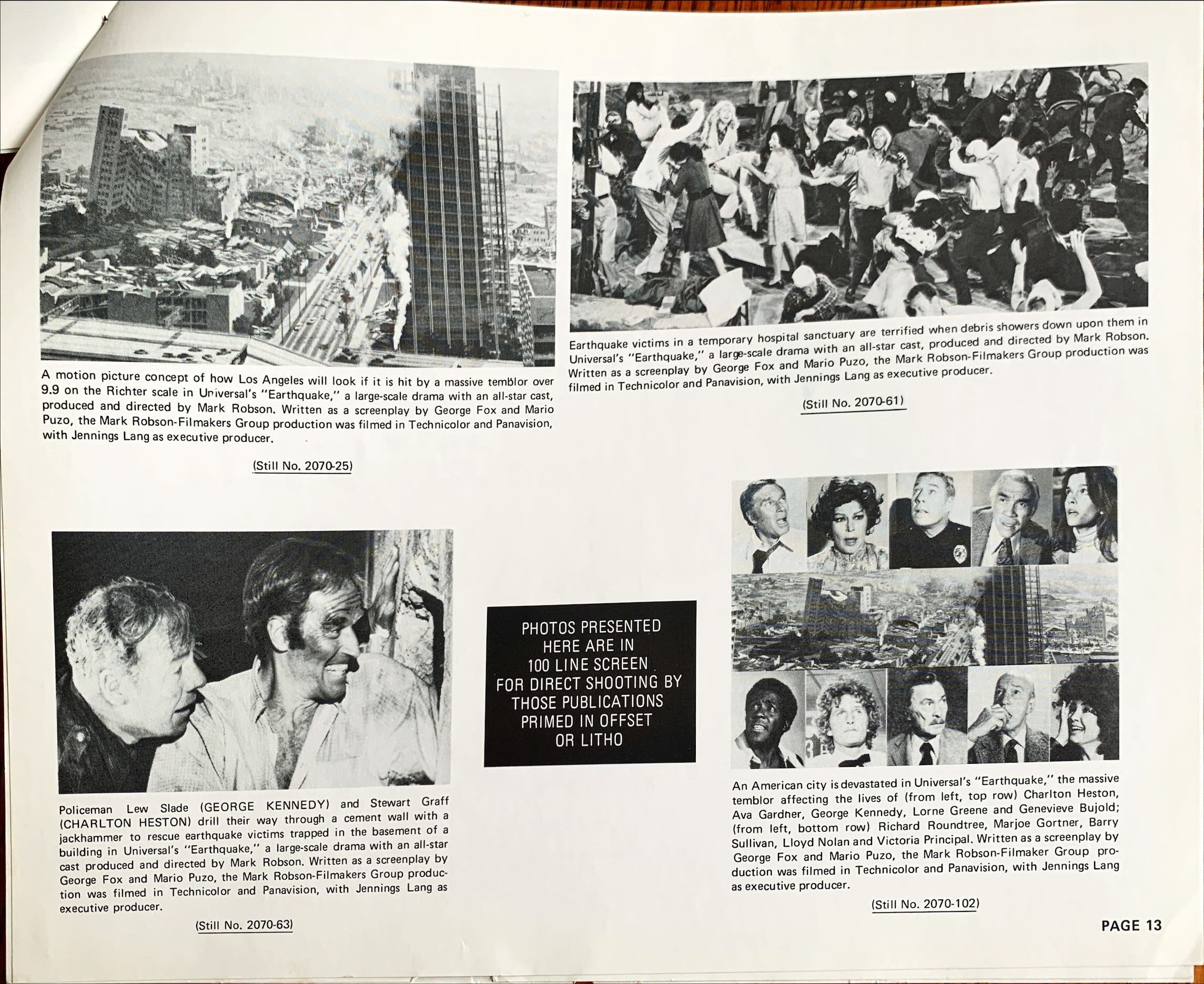 Earthquake,  vintage movie pressbook '74 Charlton Heston