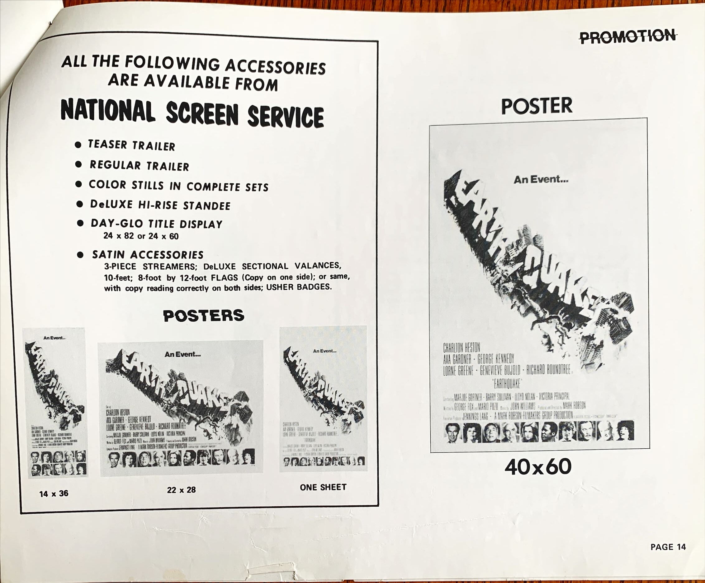 Earthquake,  vintage movie pressbook '74 Charlton Heston