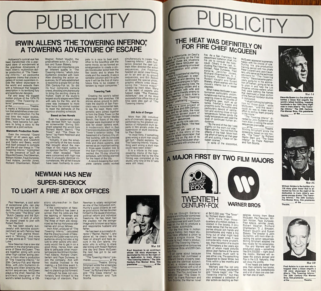 The Towering Inferno,  pressbook 1974 Steve McQueen, Paul Newman