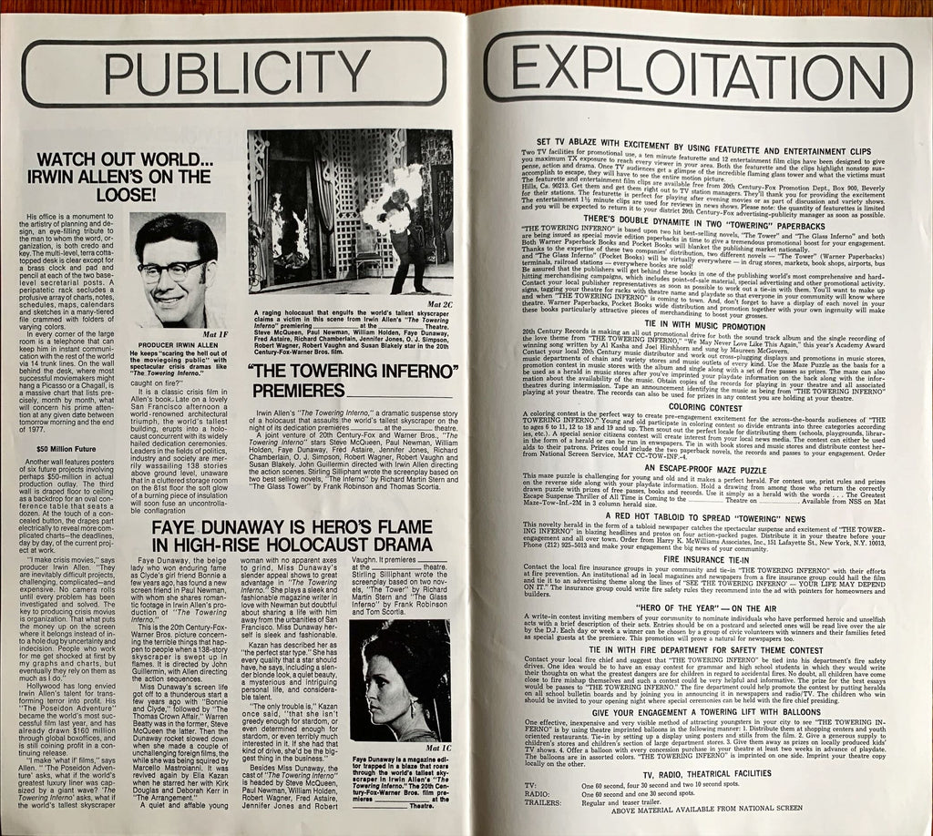 The Towering Inferno,  pressbook 1974 Steve McQueen, Paul Newman