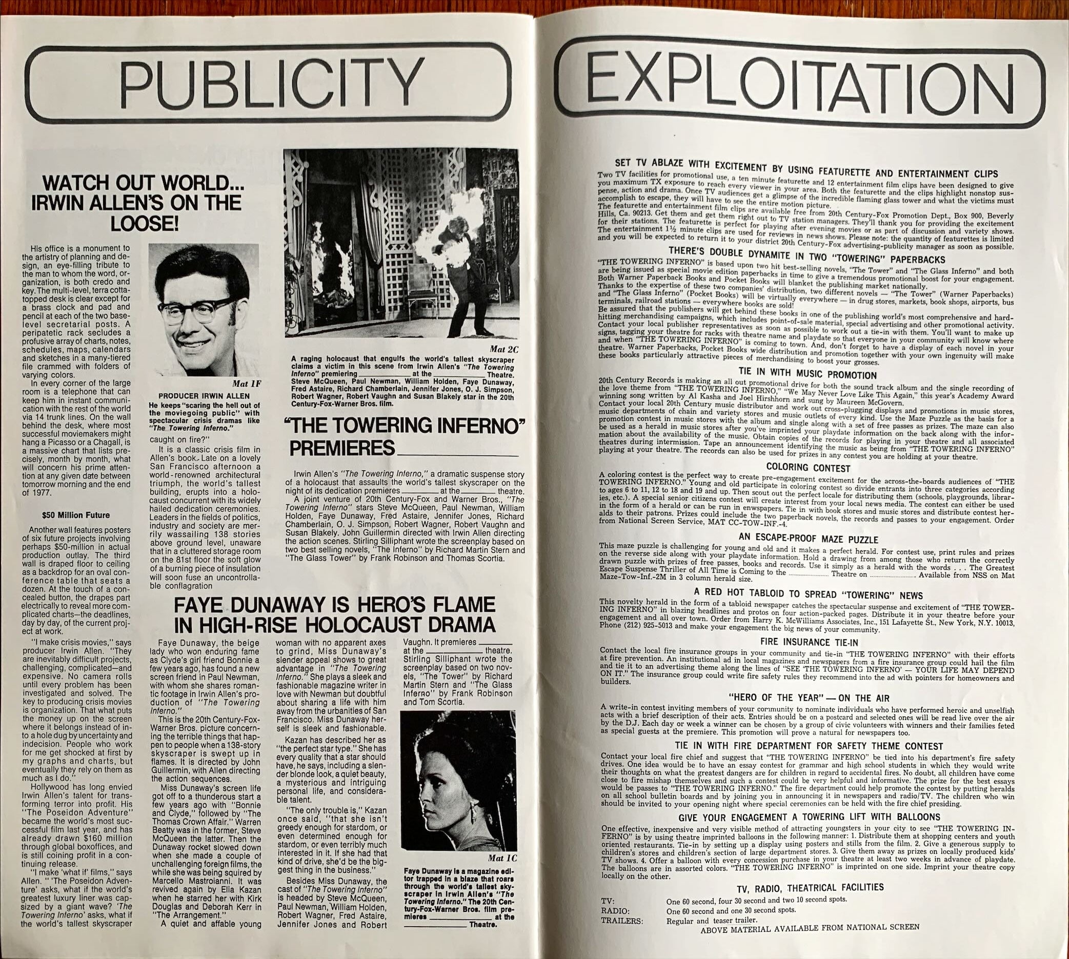 The Towering Inferno,  pressbook 1974 Steve McQueen, Paul Newman