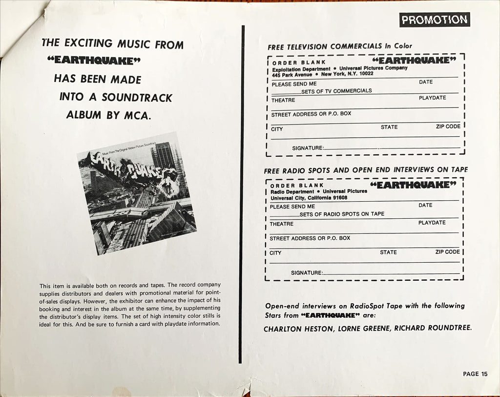Earthquake,  vintage movie pressbook '74 Charlton Heston