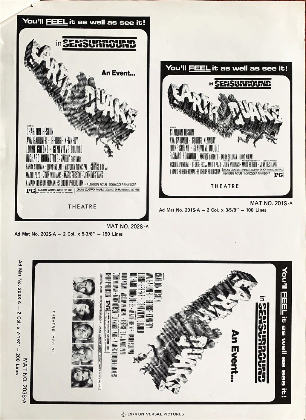 Earthquake,  vintage movie pressbook '74 Charlton Heston