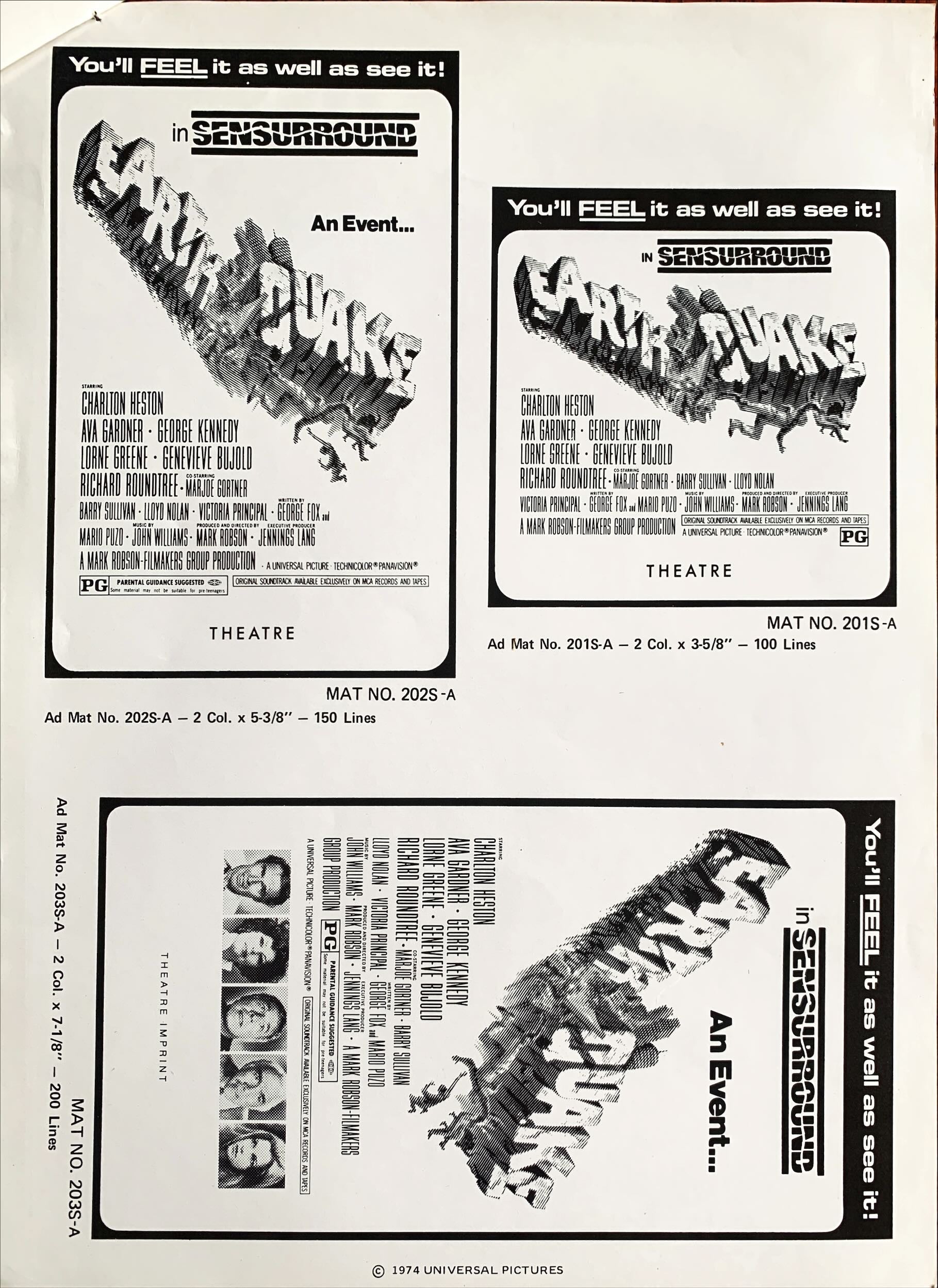 Earthquake,  vintage movie pressbook '74 Charlton Heston